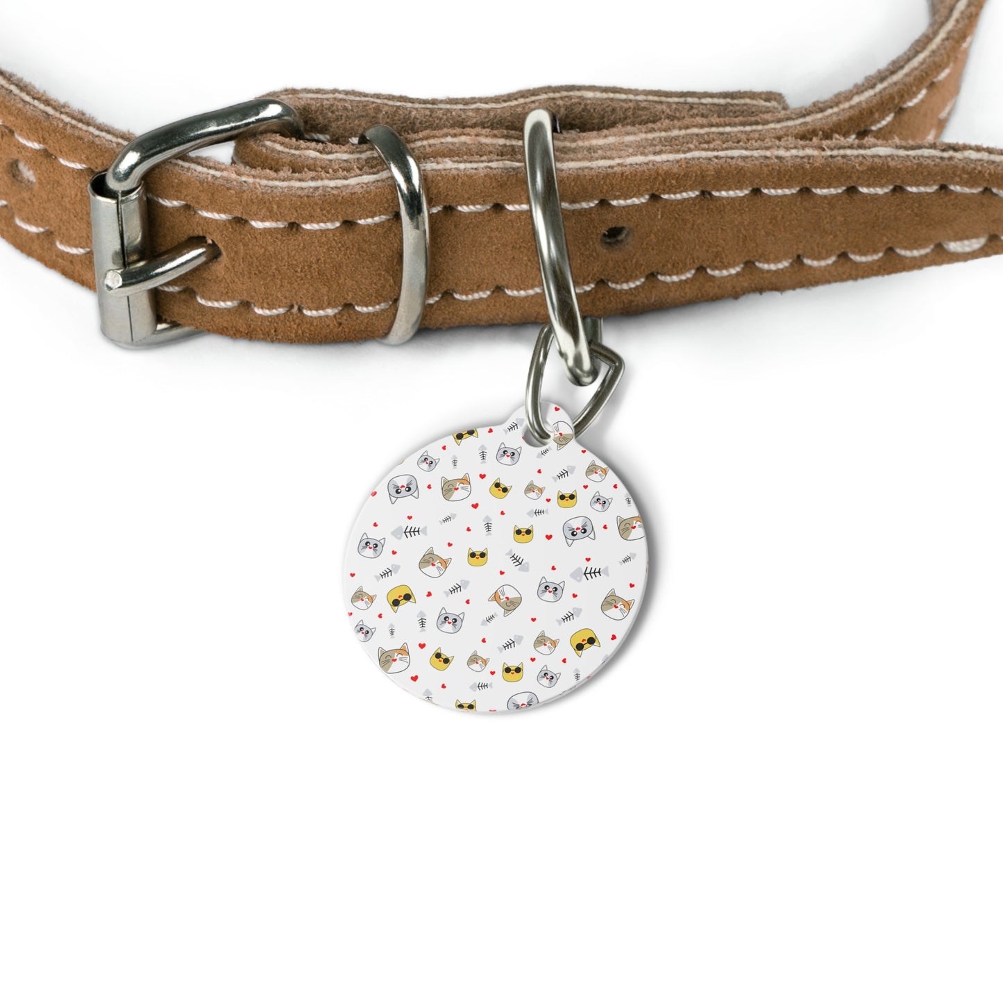 Cat Faces Pet ID Tag — Cute Patterned Cat Collar Charm