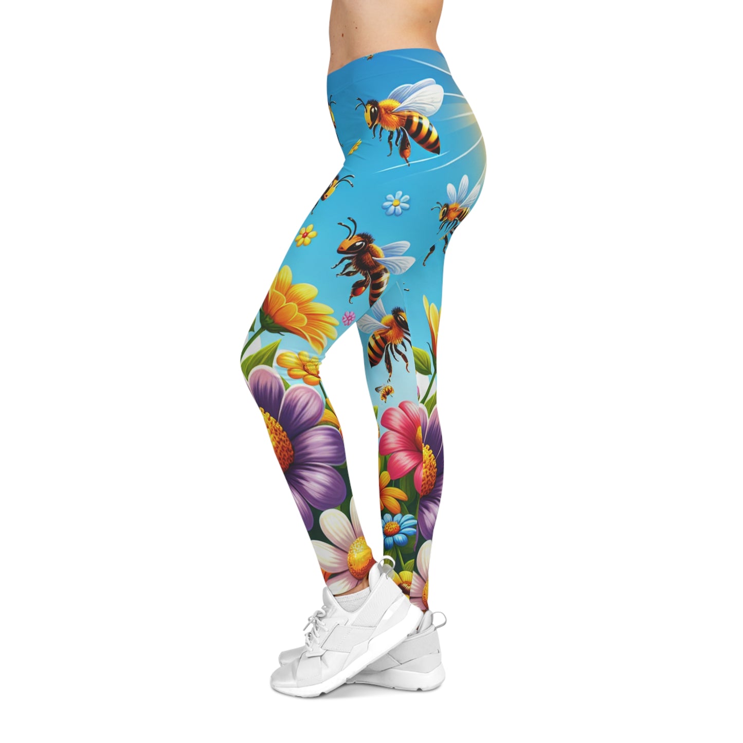 Bee & Wildflower Leggings — Vibrant Floral Women's Activewear