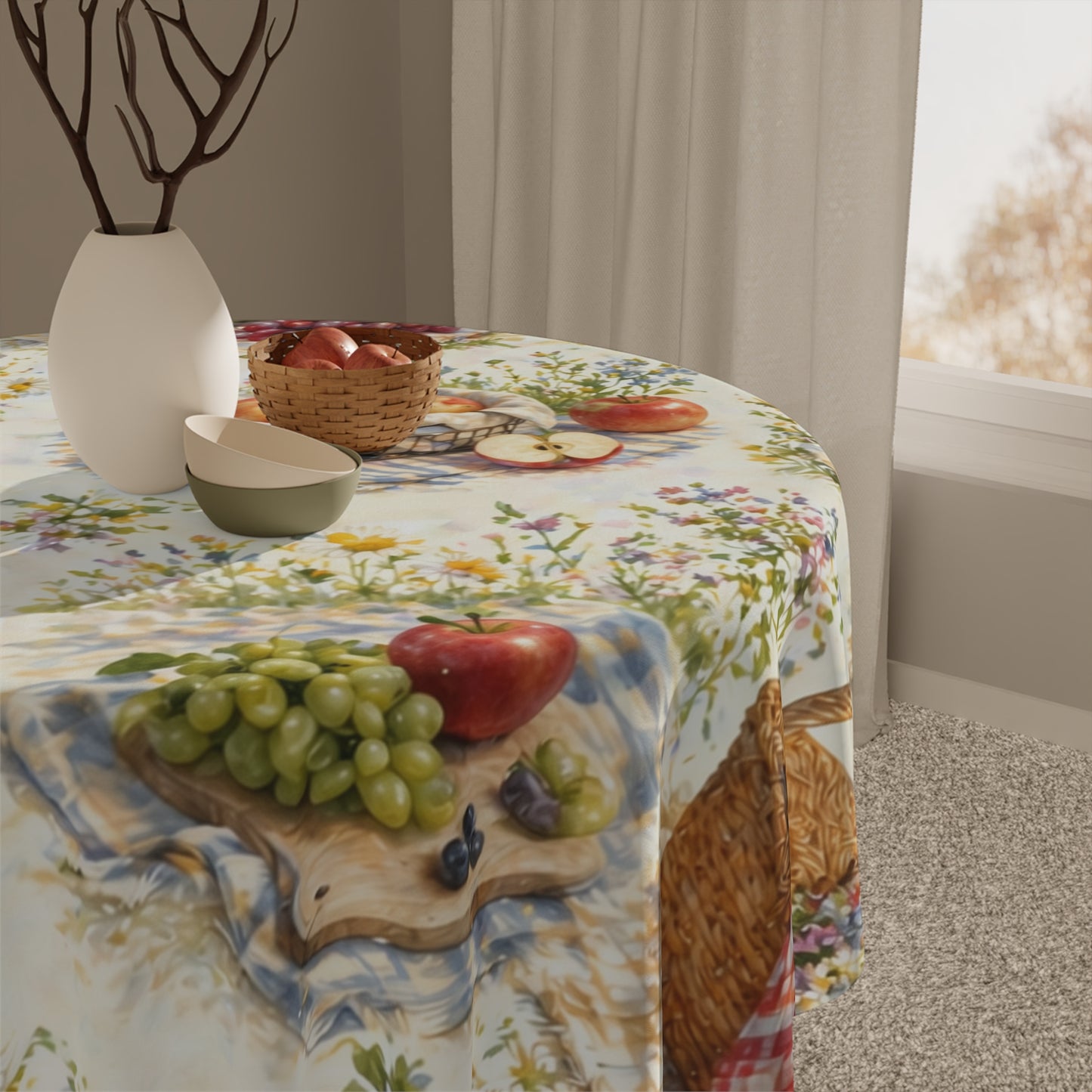 Picnic Basket Tablecloth — Farmhouse Fruit & Floral Table Cover
