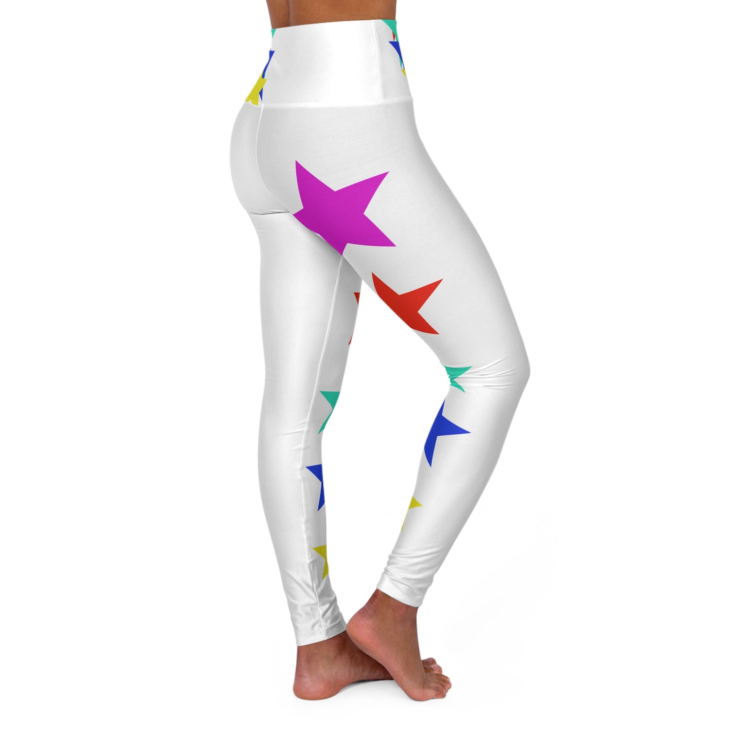 Star Stripe High-Waisted Yoga Leggings — Colorful Rainbow Stars AOP