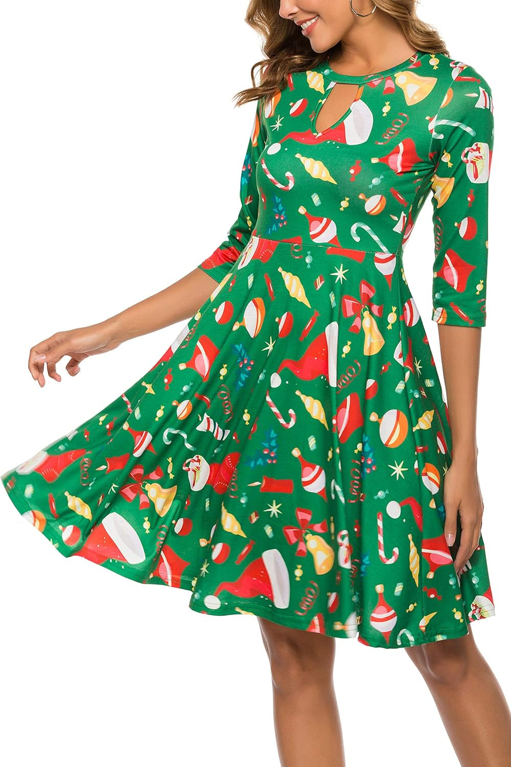 Women'S Ugly Christmas Half Sleeve Xmas Patterned Holiday Party Casual Swing Dress