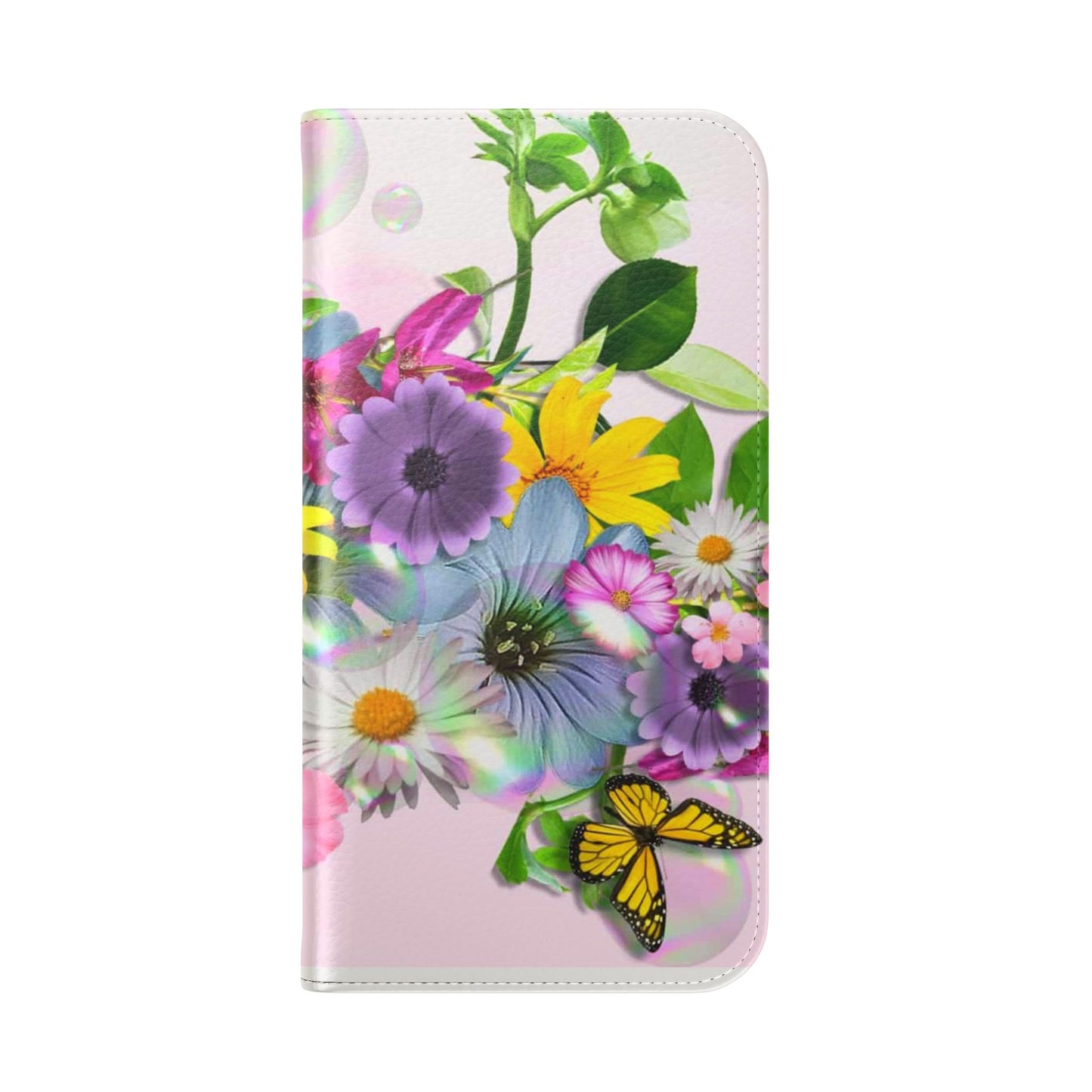 Floral Butterfly Phone Flip Case — Pink Bouquet Wallet Cover