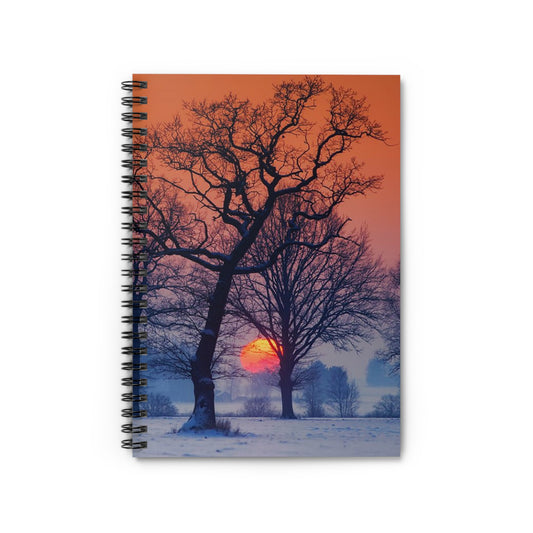 Sunset Winter Trees Spiral Notebook — Scenic Landscape Ruled Journal