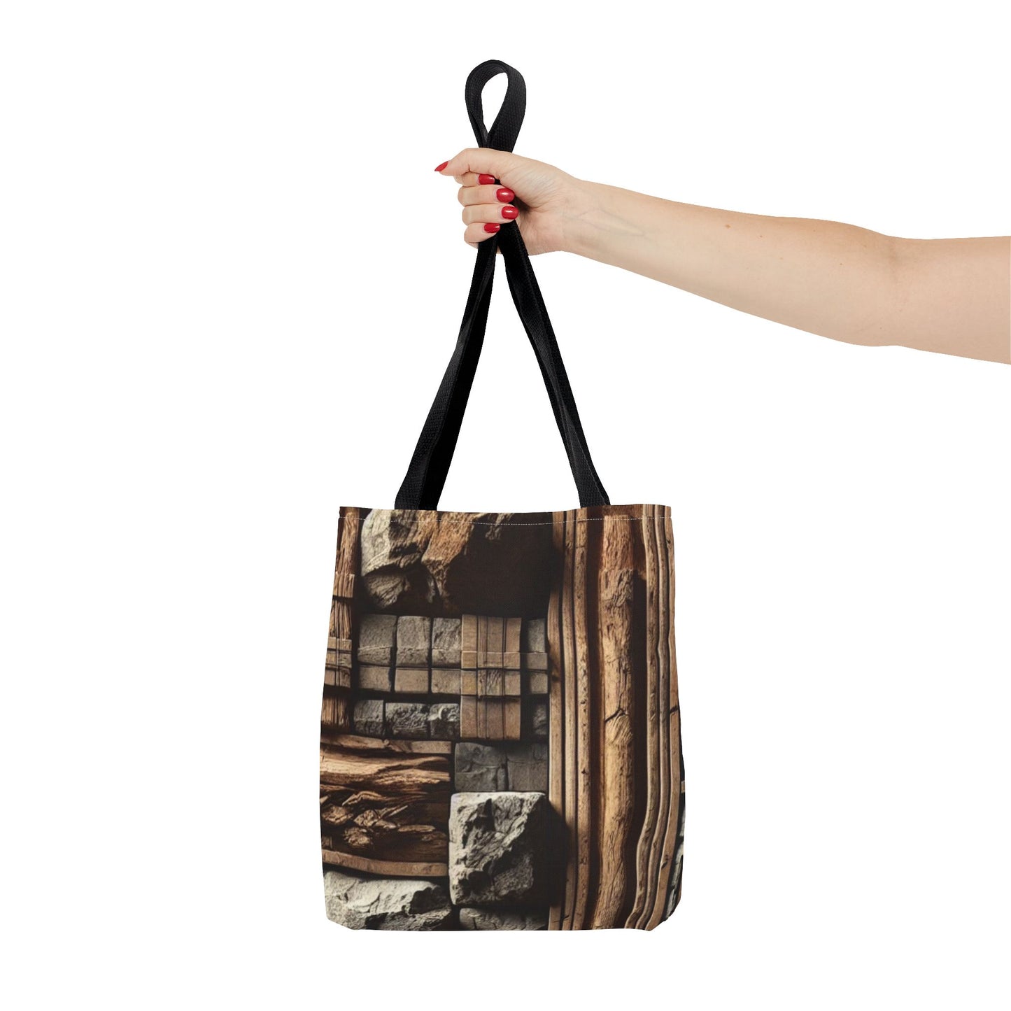 Stone Carving Pattern Tote Bag — Rustic Architectural Print All-Over Tote