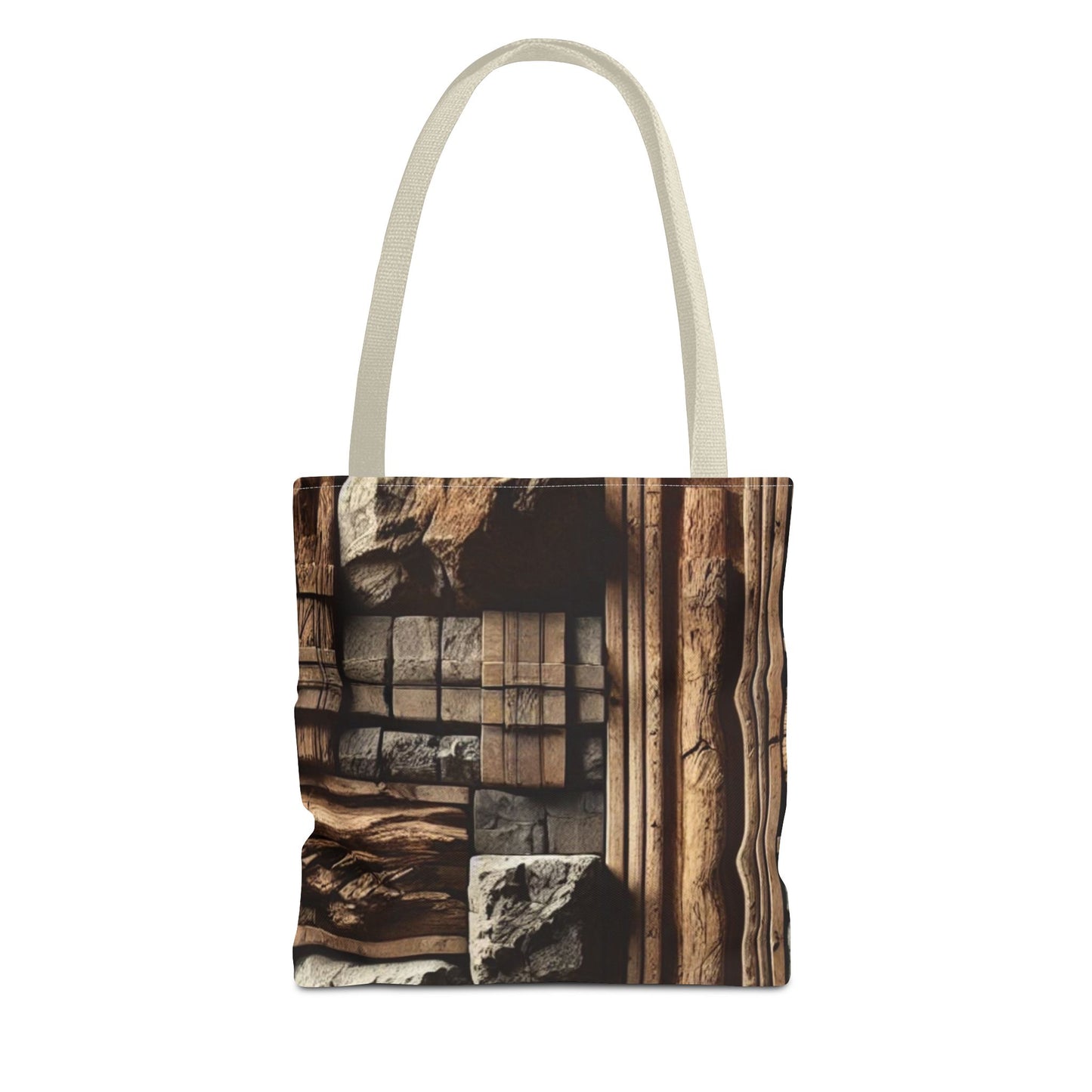 Stone Carving Pattern Tote Bag — Rustic Architectural Print All-Over Tote