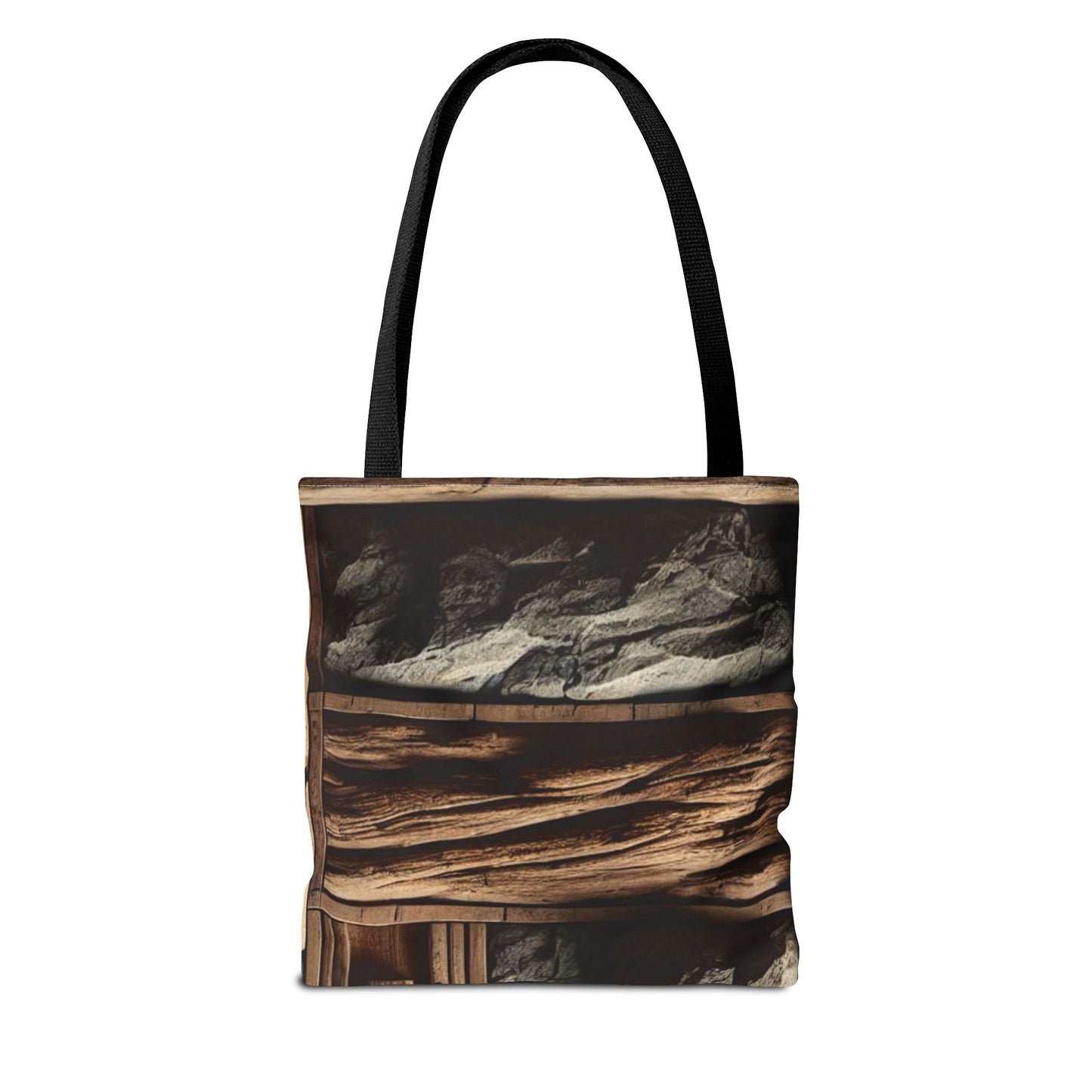 Stone Carving Pattern Tote Bag — Rustic Architectural Print All-Over Tote