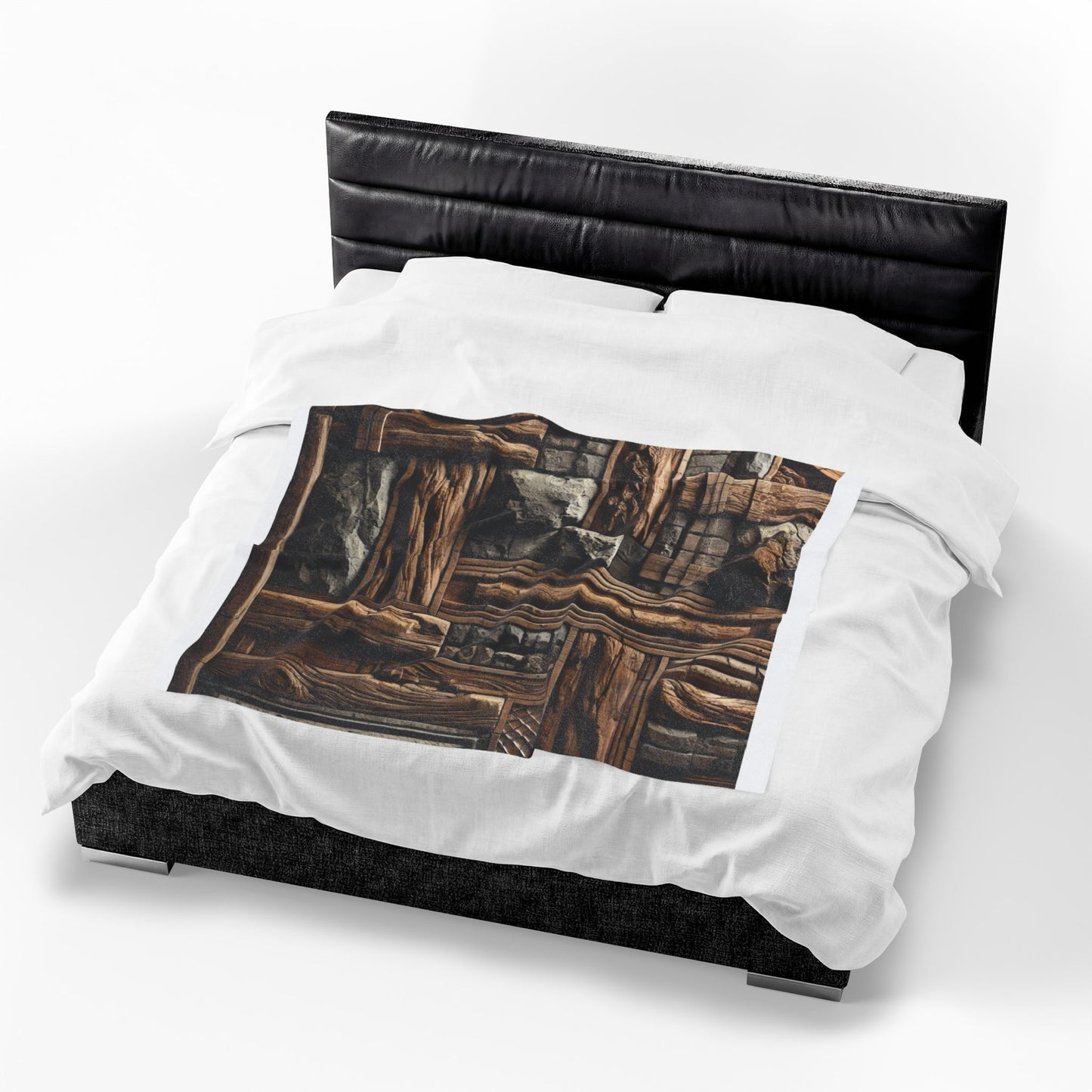 Rustic Wood & Stone Pattern Velveteen Plush Blanket
