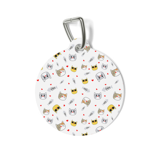 Cat Faces Pet ID Tag — Cute Patterned Cat Collar Charm