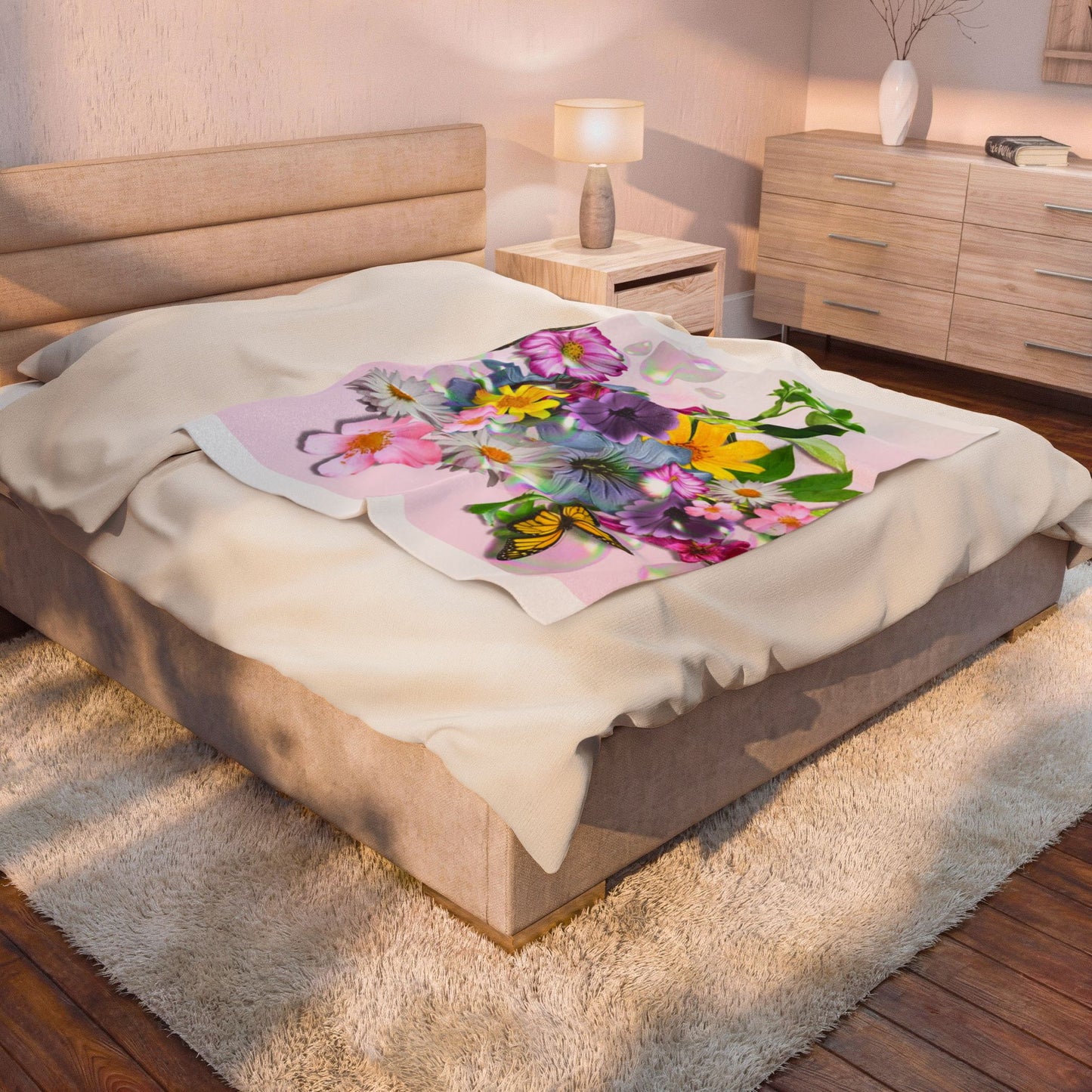 Floral Butterfly Velveteen Plush Blanket