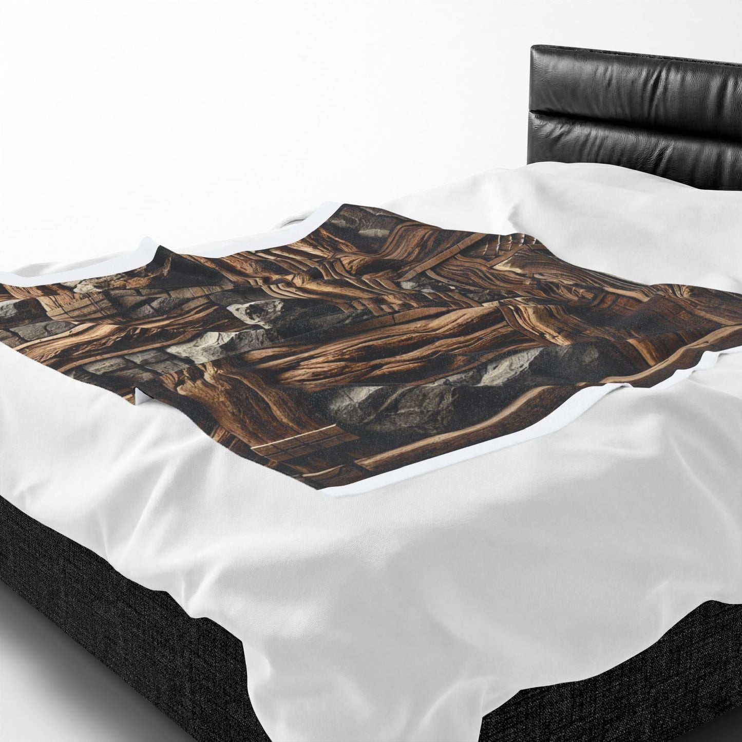 Rustic Wood & Stone Pattern Velveteen Plush Blanket