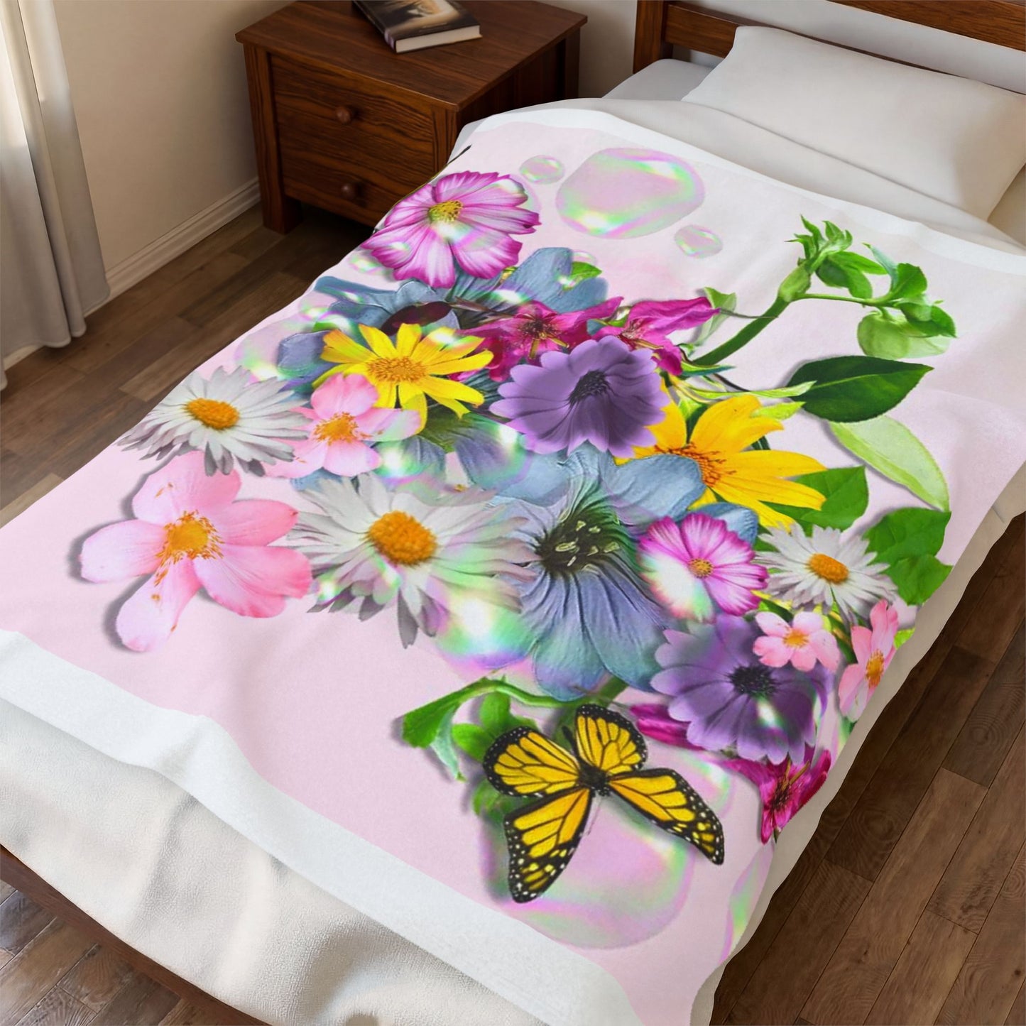 Floral Butterfly Velveteen Plush Blanket