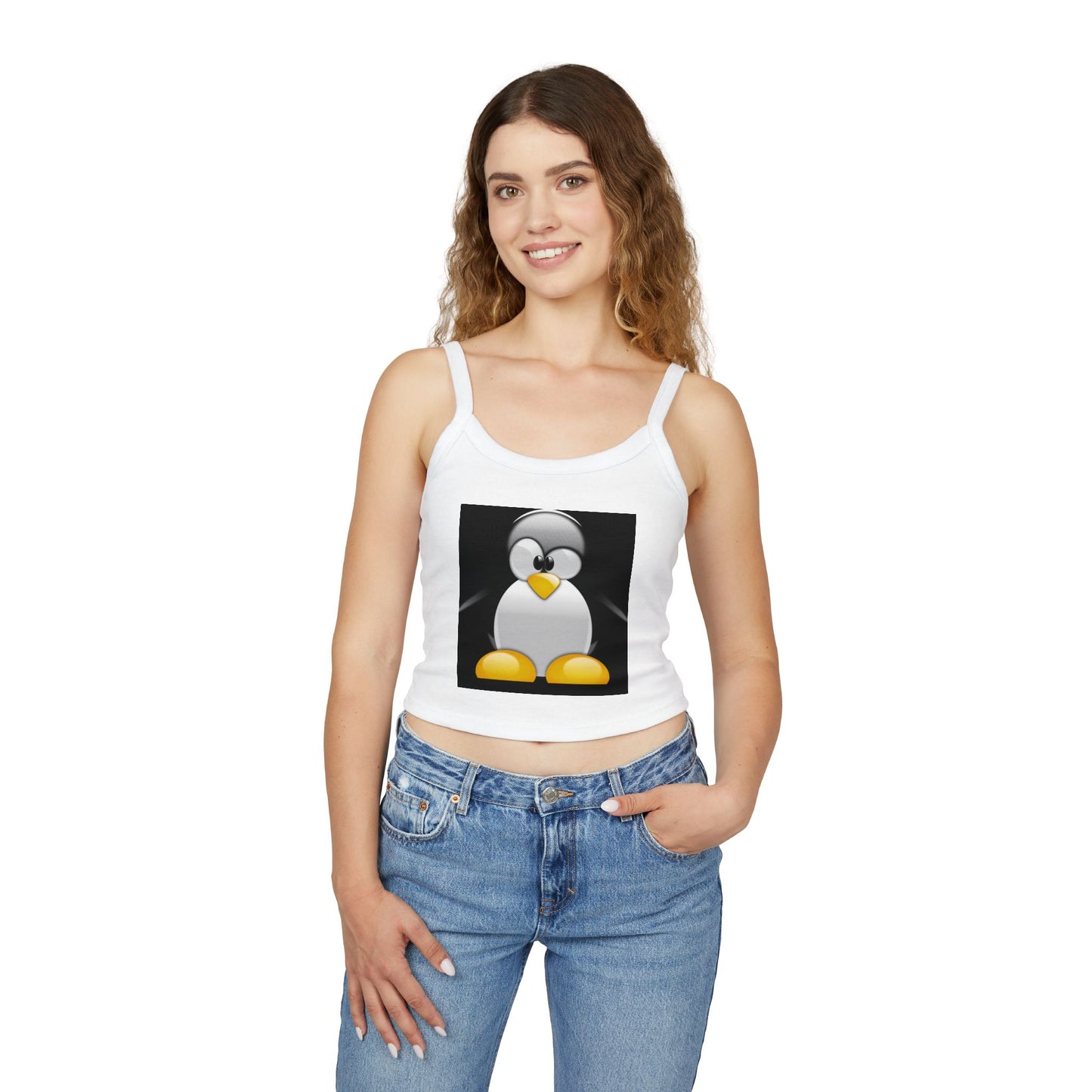Cute Penguin Crop Tank Top — Playful Penguin Paw Print Spaghetti Strap Tank