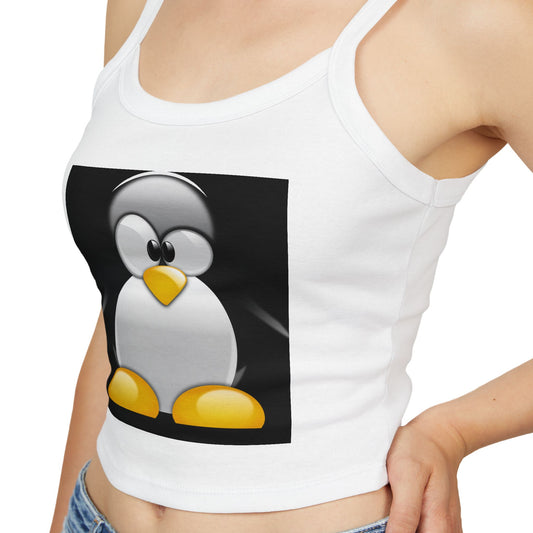 Cute Penguin Crop Tank Top — Playful Penguin Paw Print Spaghetti Strap Tank