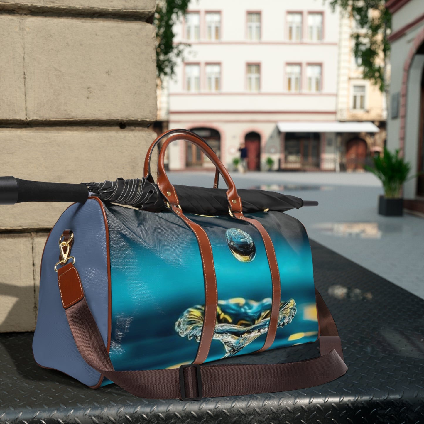 Waterproof Travel Bag - Blue Water Droplet Wave Duffle