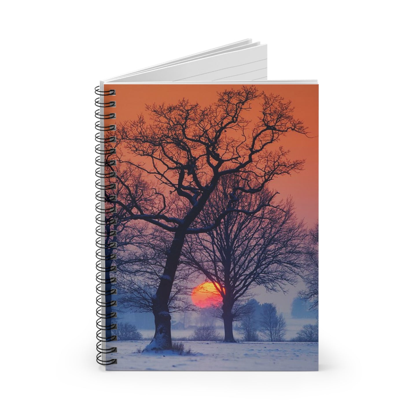 Sunset Winter Trees Spiral Notebook — Scenic Landscape Ruled Journal