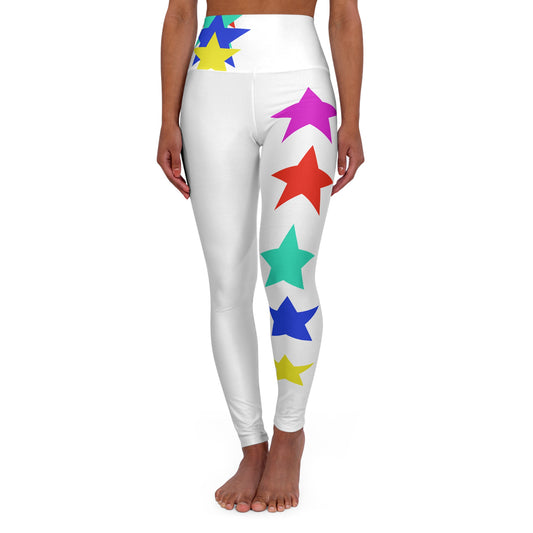 Star Stripe High-Waisted Yoga Leggings — Colorful Rainbow Stars AOP