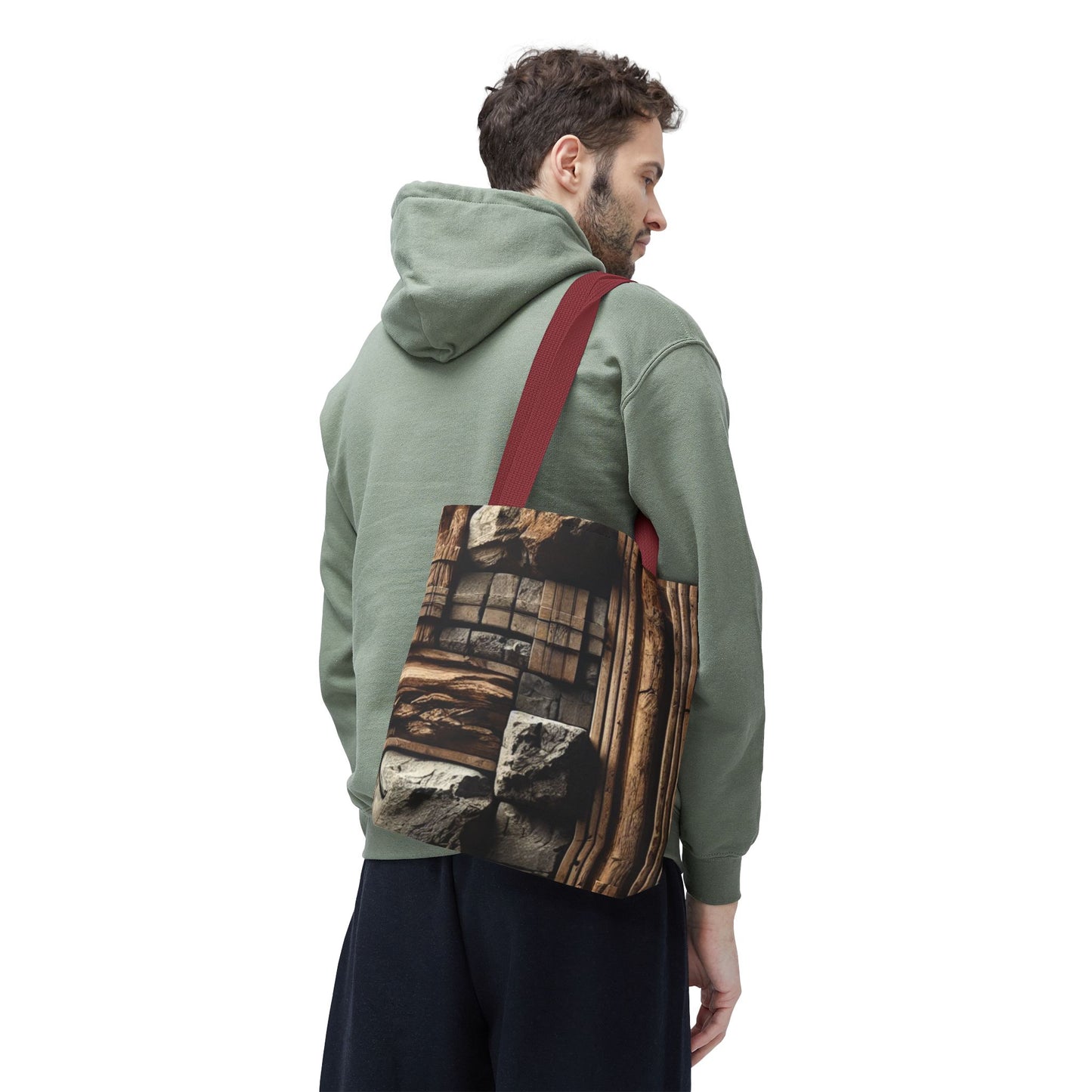 Stone Carving Pattern Tote Bag — Rustic Architectural Print All-Over Tote