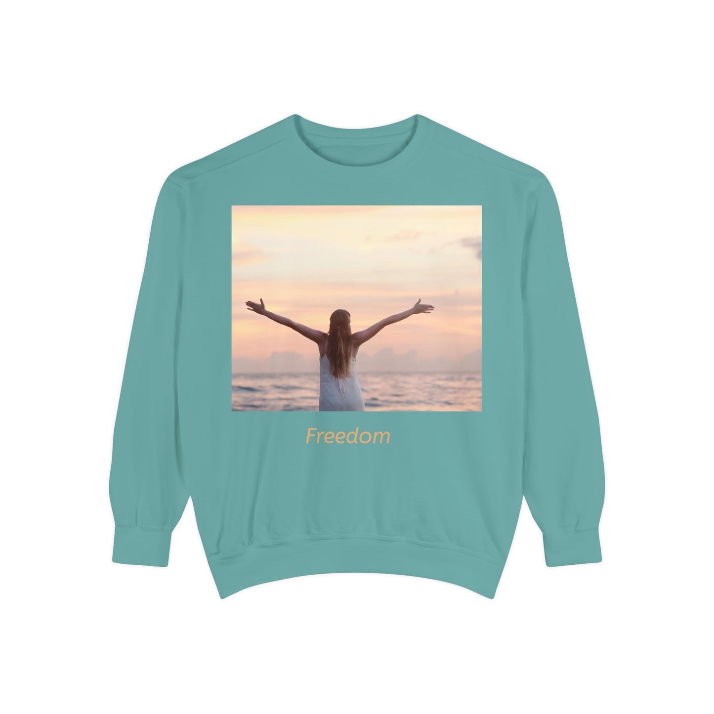 Freedom Beach Sweatshirt — Sunset Woman Photo Graphic Sweatshirt