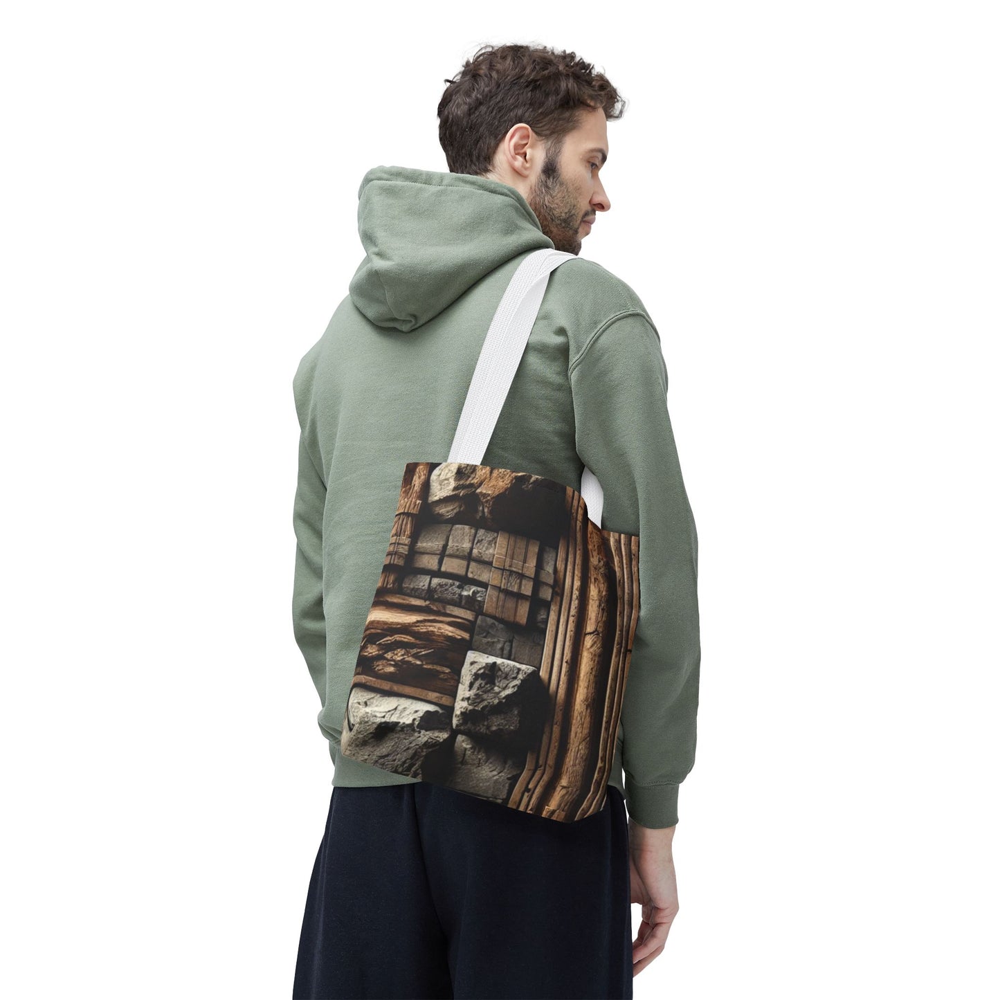 Stone Carving Pattern Tote Bag — Rustic Architectural Print All-Over Tote