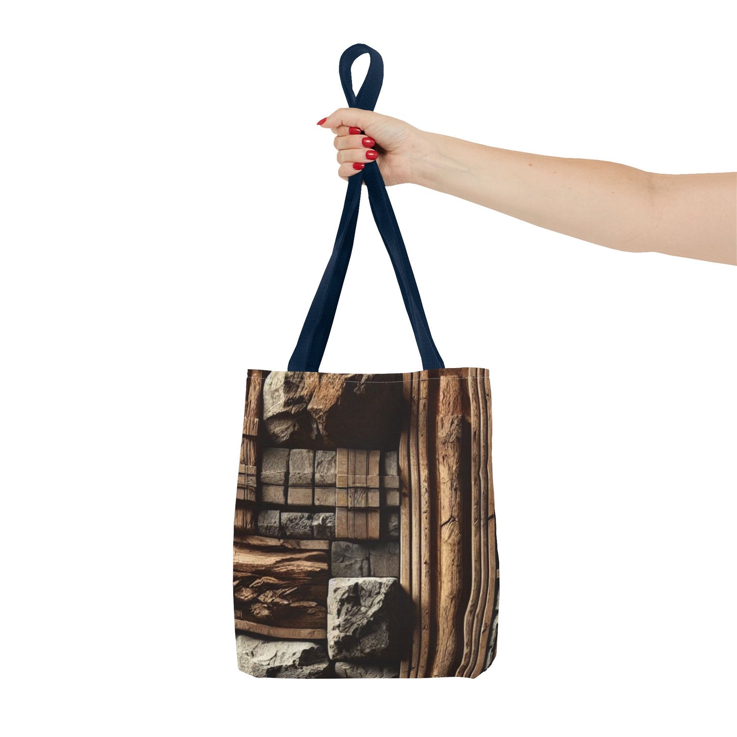 Stone Carving Pattern Tote Bag — Rustic Architectural Print All-Over Tote