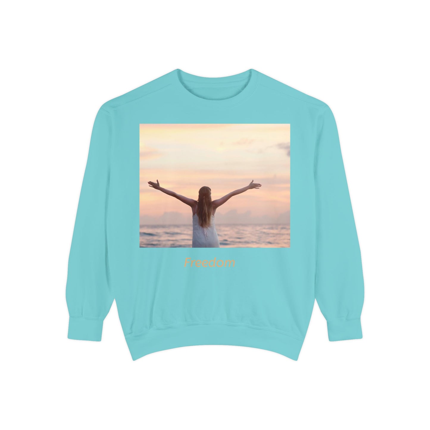 Freedom Beach Sweatshirt — Sunset Woman Photo Graphic Sweatshirt