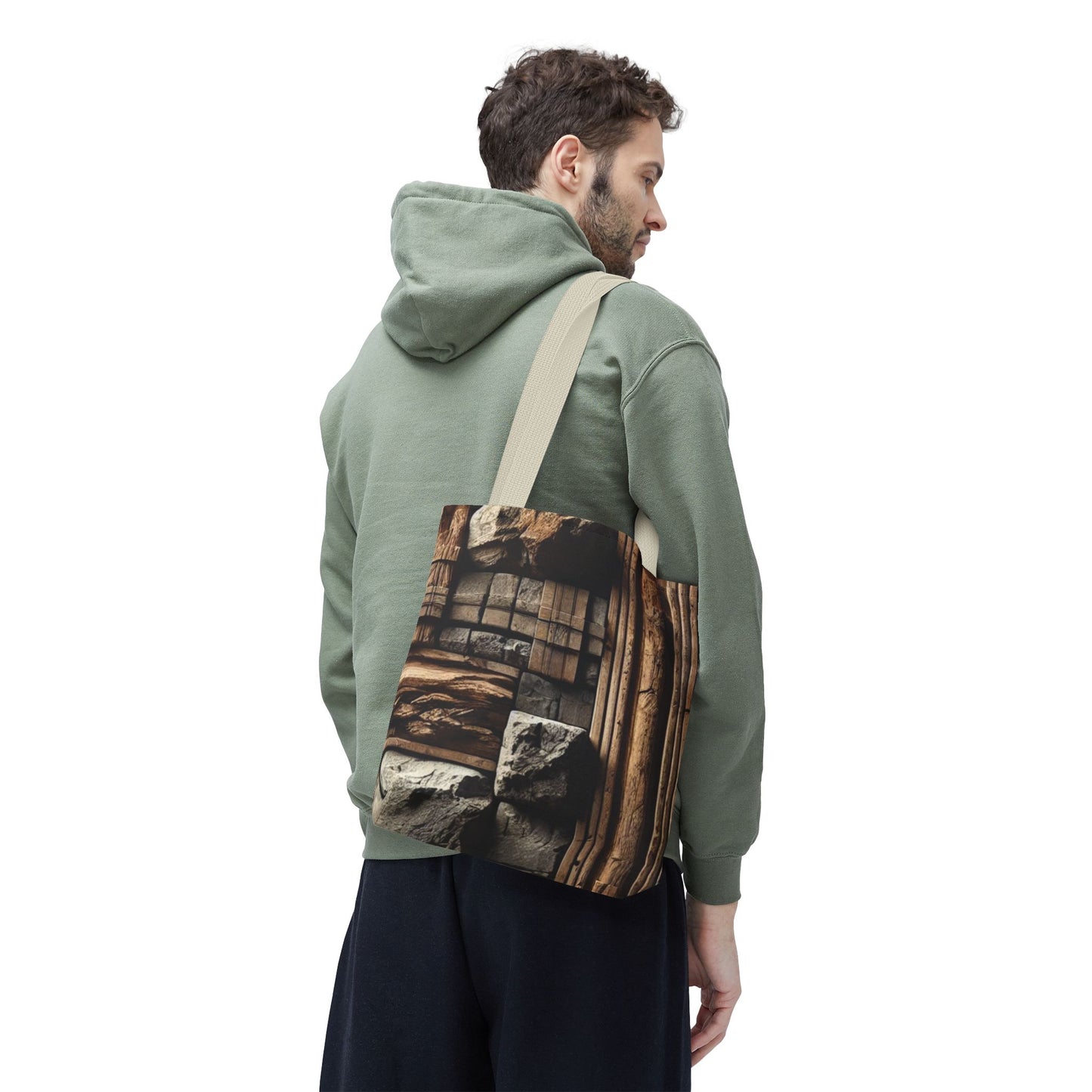 Stone Carving Pattern Tote Bag — Rustic Architectural Print All-Over Tote