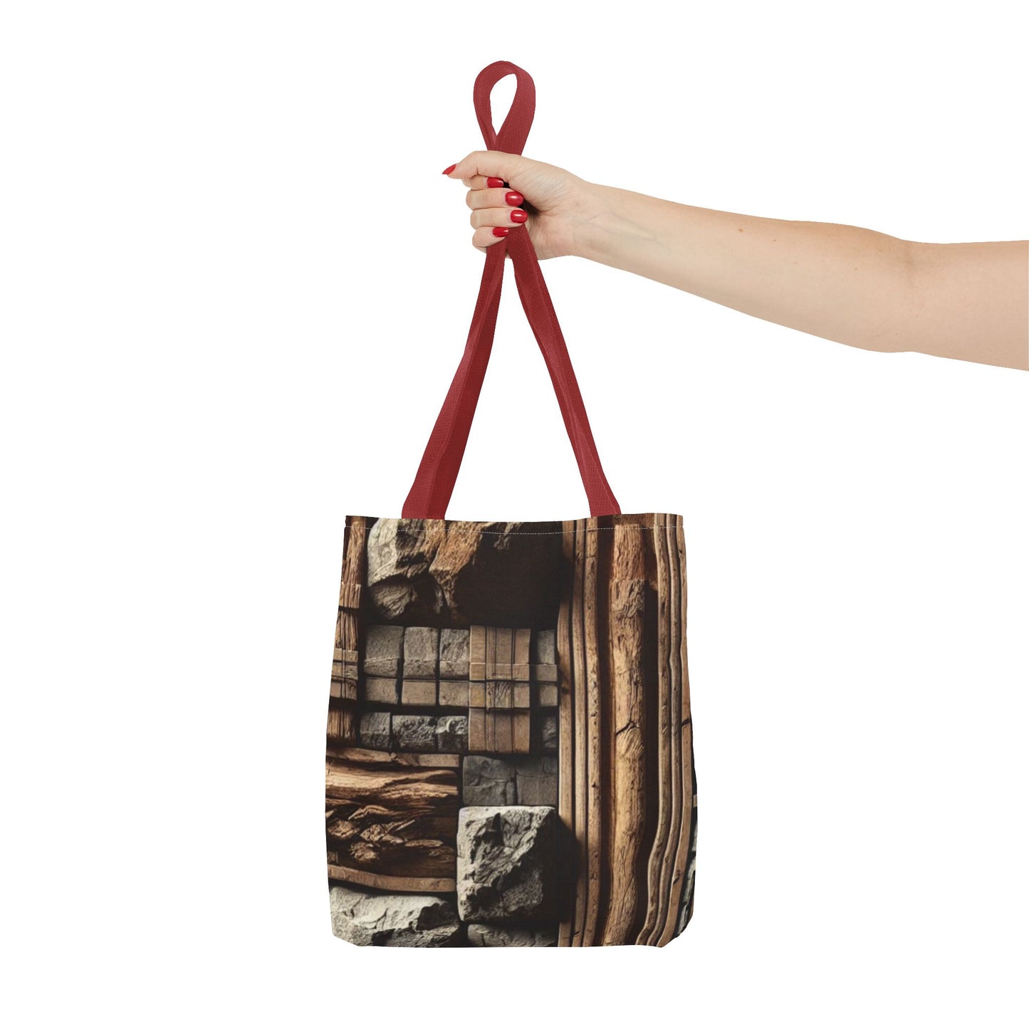 Stone Carving Pattern Tote Bag — Rustic Architectural Print All-Over Tote
