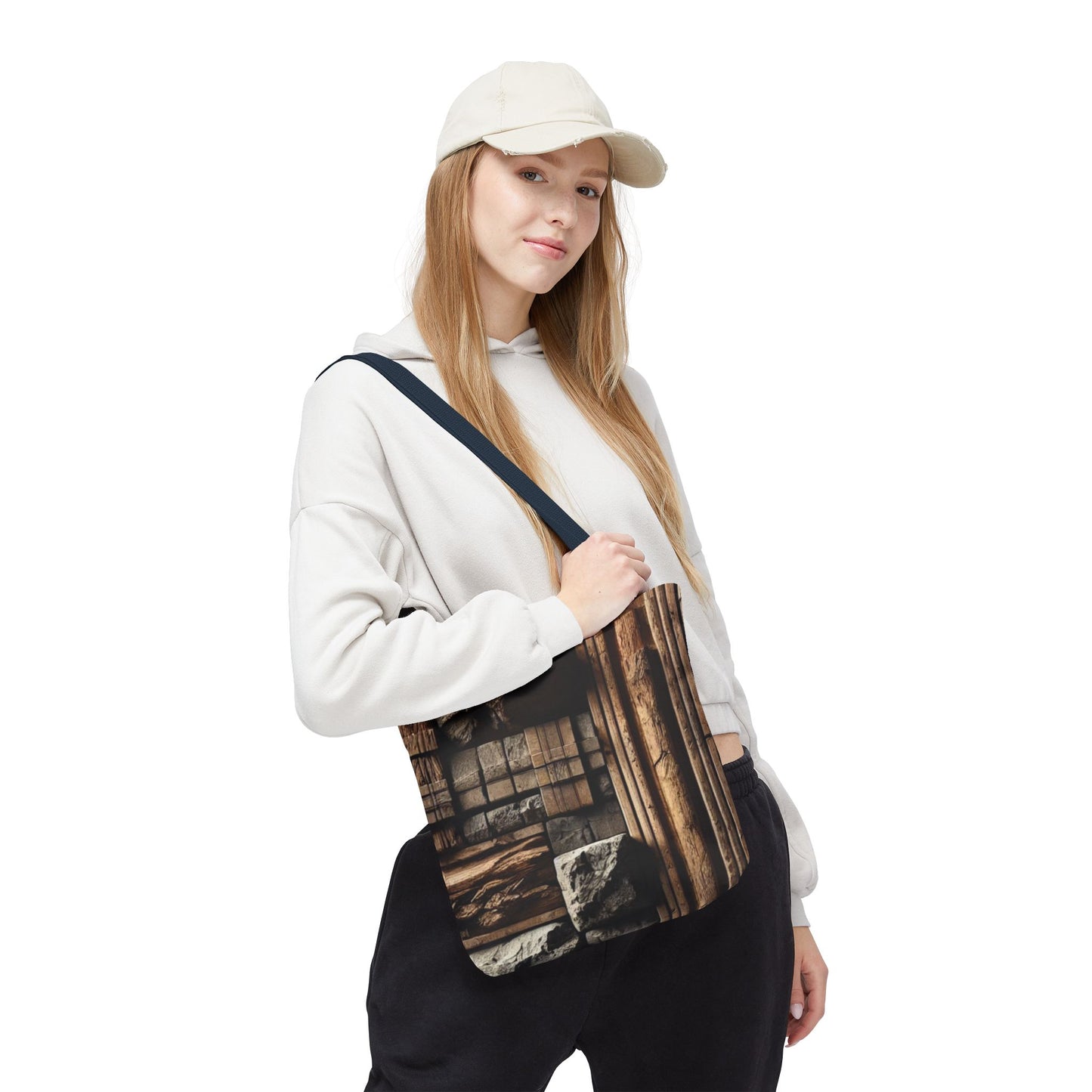 Stone Carving Pattern Tote Bag — Rustic Architectural Print All-Over Tote