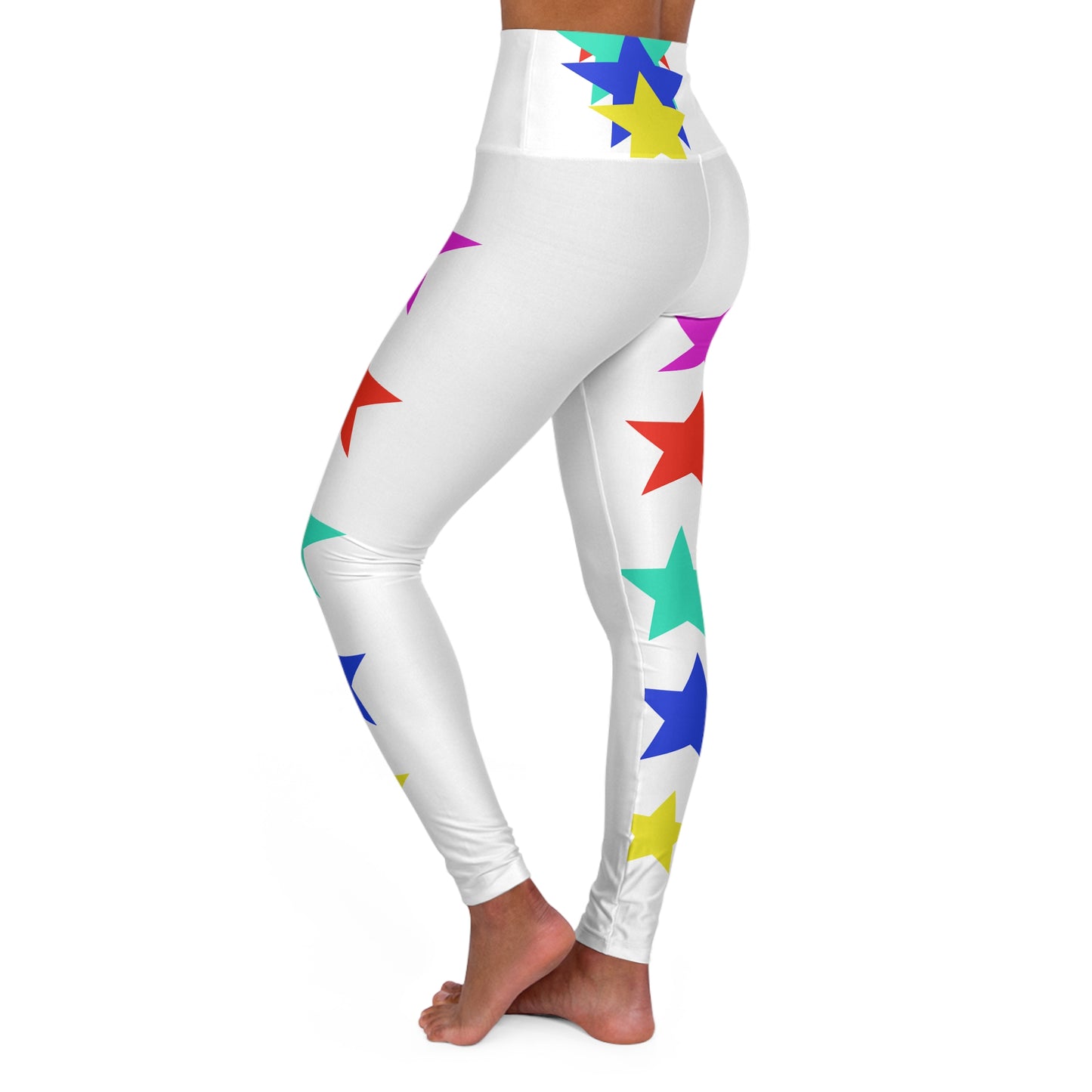Star Stripe High-Waisted Yoga Leggings — Colorful Rainbow Stars AOP