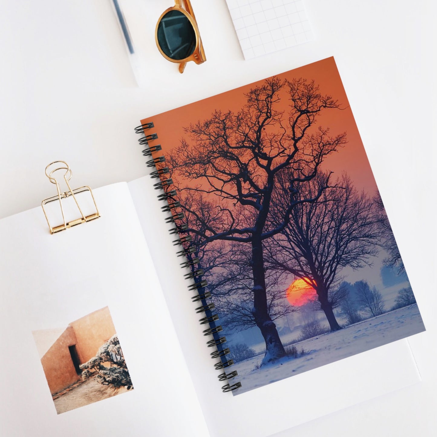 Sunset Winter Trees Spiral Notebook — Scenic Landscape Ruled Journal