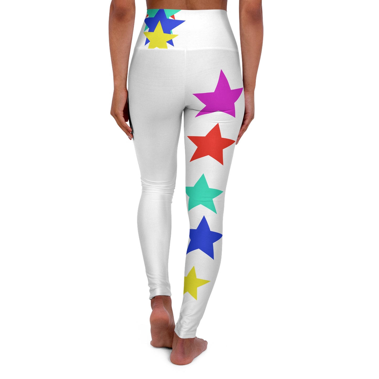 Star Stripe High-Waisted Yoga Leggings — Colorful Rainbow Stars AOP