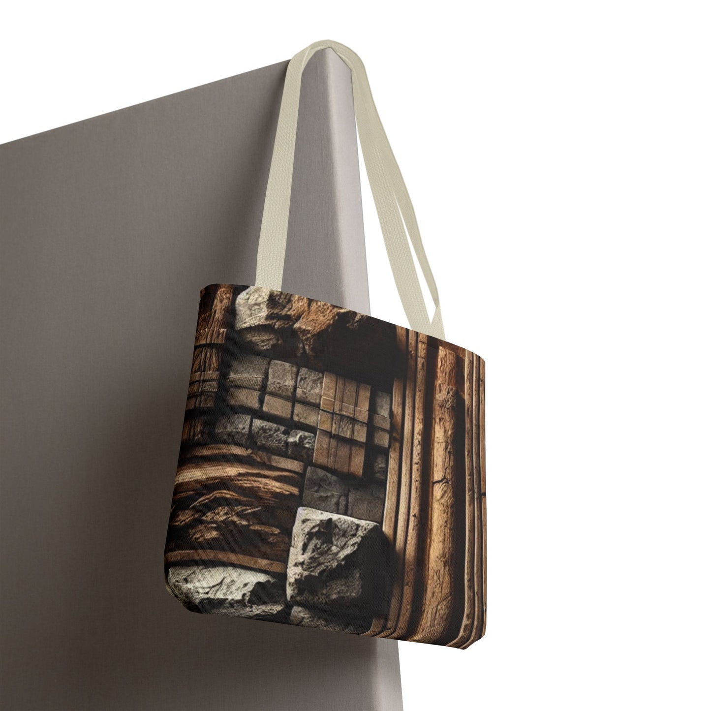 Stone Carving Pattern Tote Bag — Rustic Architectural Print All-Over Tote