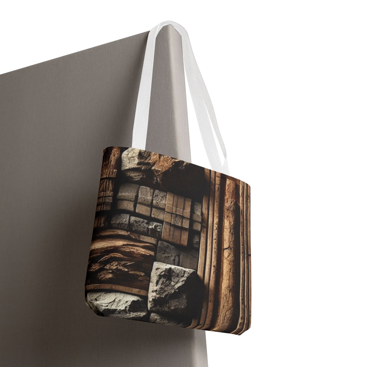 Stone Carving Pattern Tote Bag — Rustic Architectural Print All-Over Tote