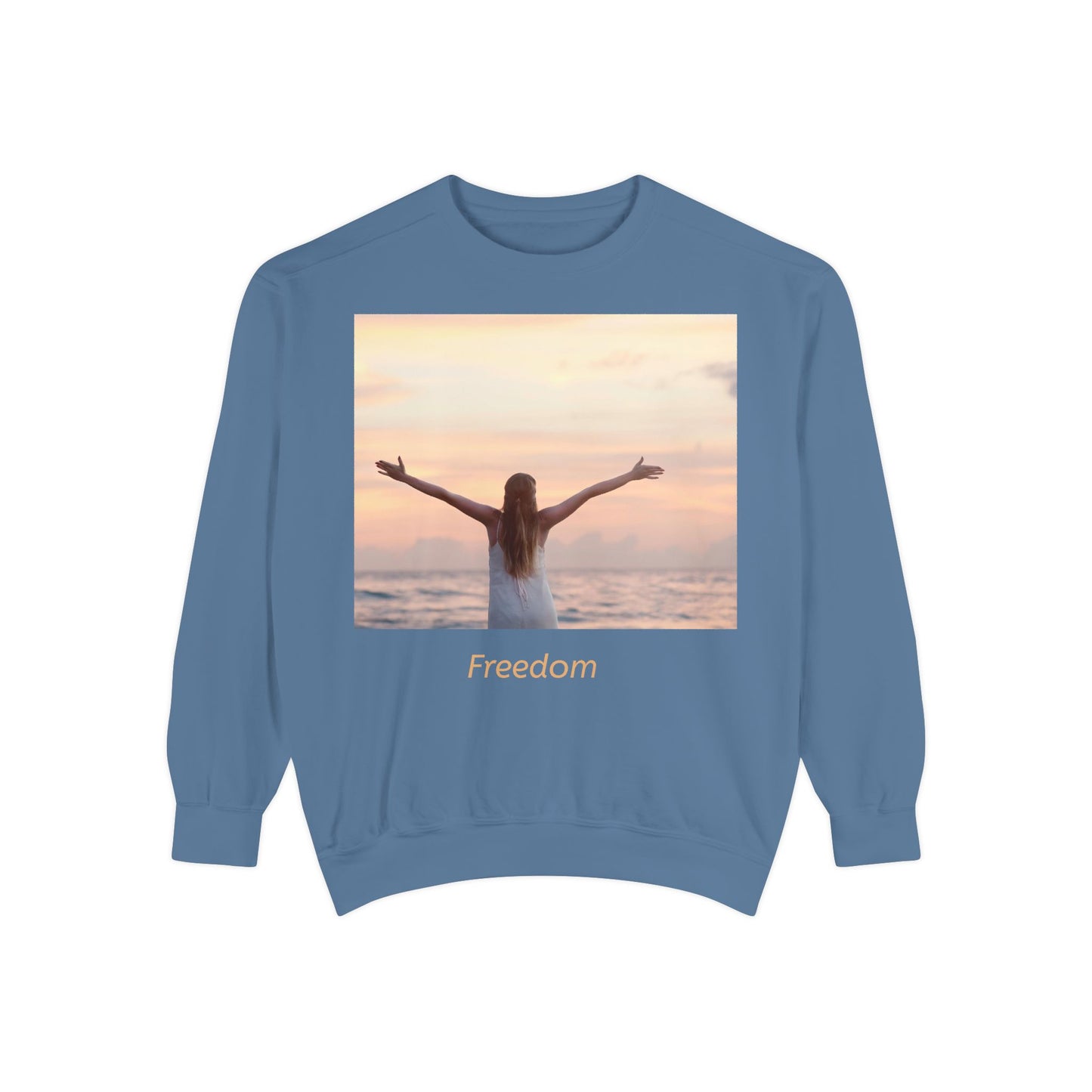 Freedom Beach Sweatshirt — Sunset Woman Photo Graphic Sweatshirt