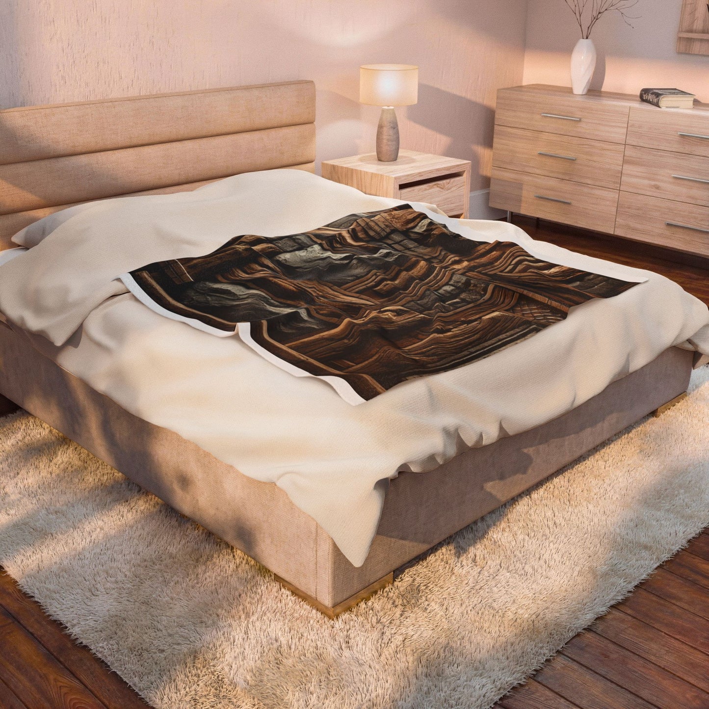 Rustic Wood & Stone Pattern Velveteen Plush Blanket