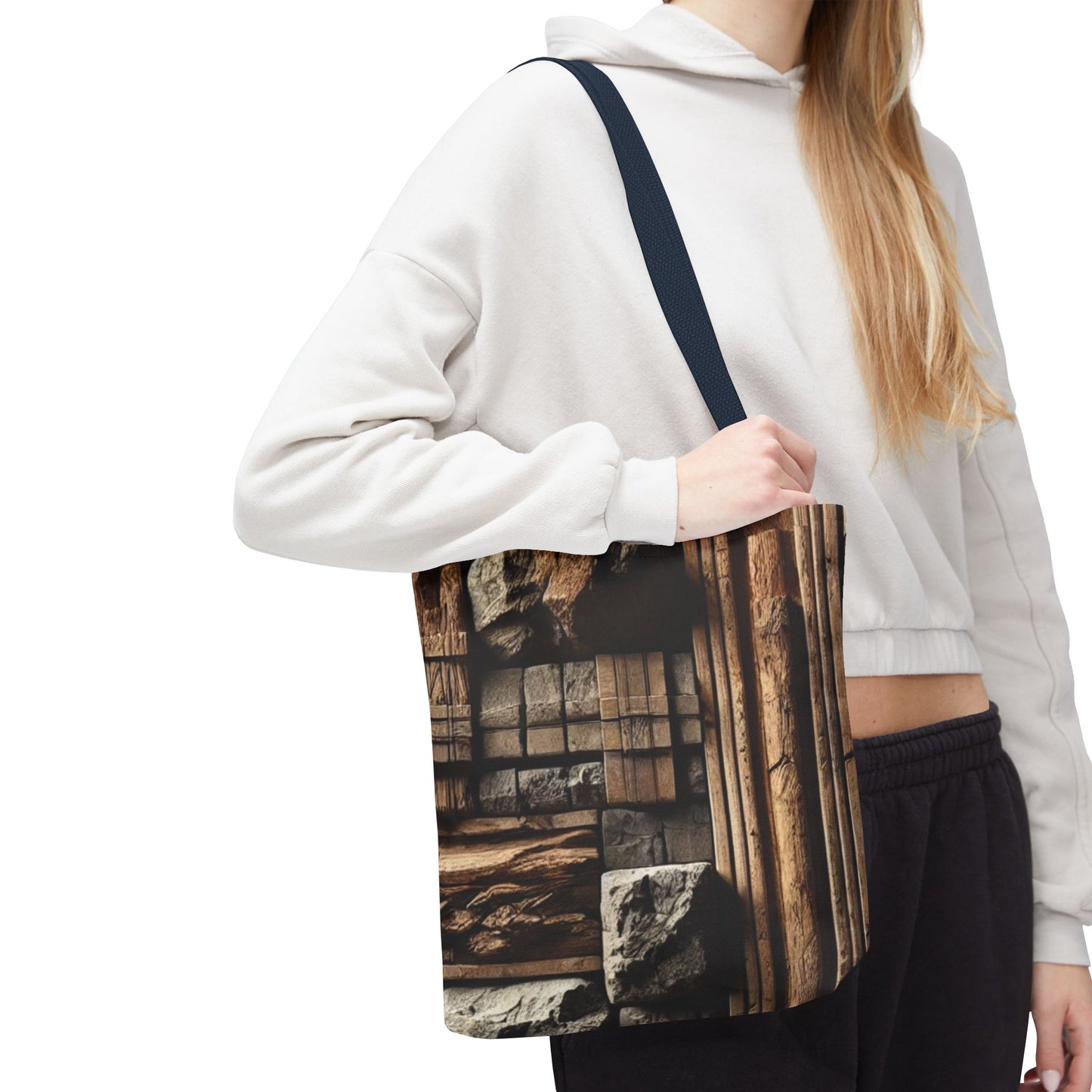 Stone Carving Pattern Tote Bag — Rustic Architectural Print All-Over Tote