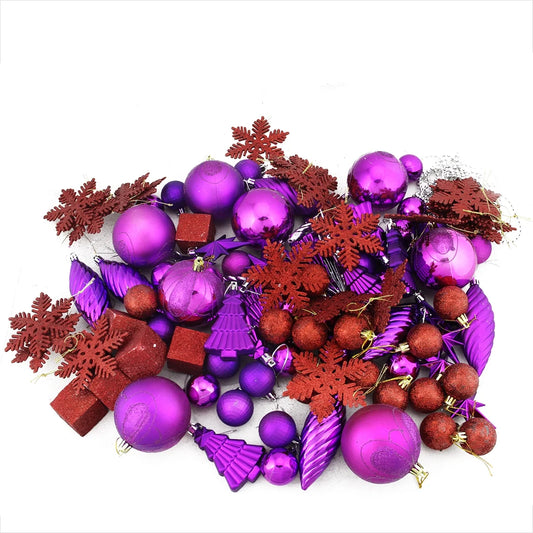 125Ct Shatterproof 3-Finish Christmas Ornament Set 5.5" - Purple