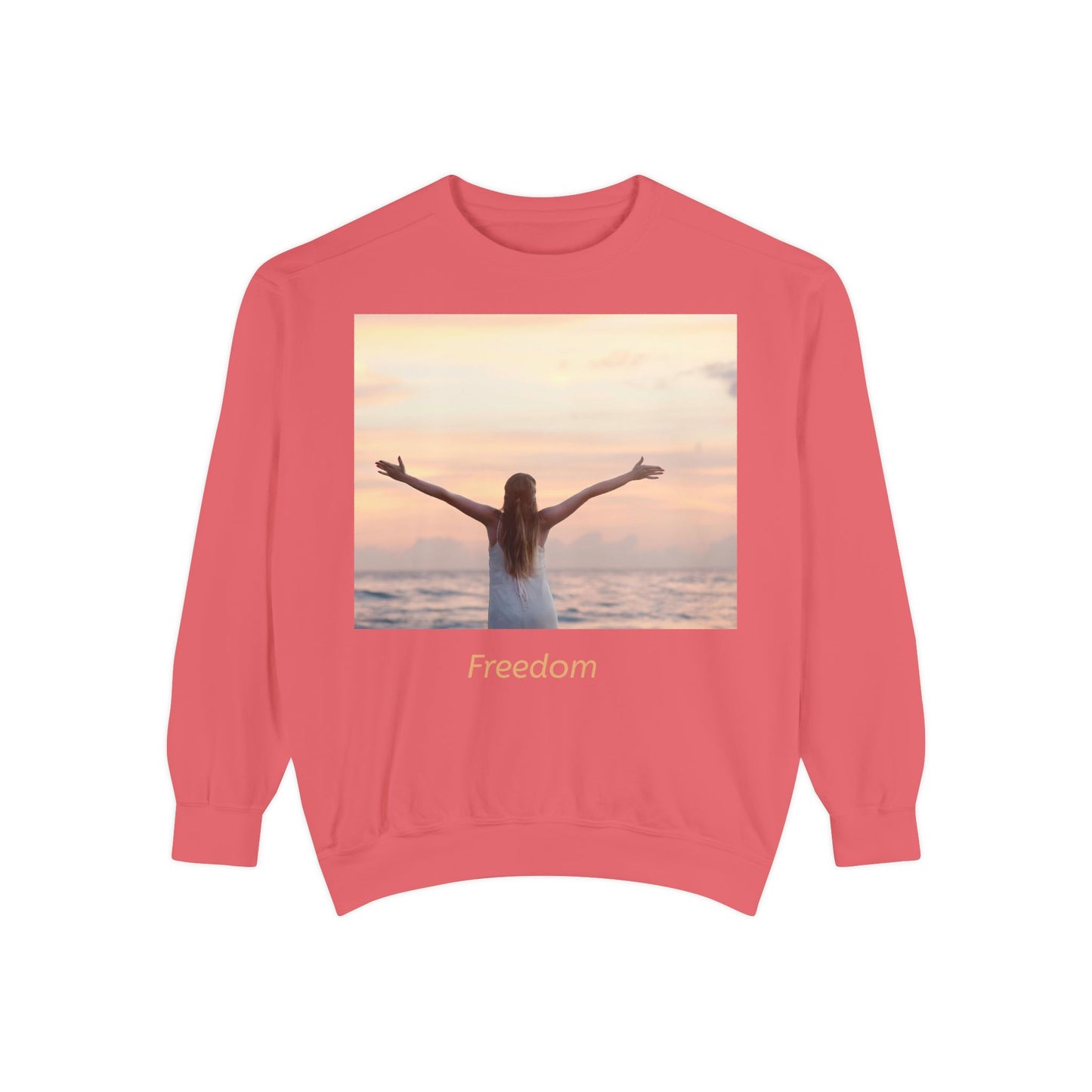 Freedom Beach Sweatshirt — Sunset Woman Photo Graphic Sweatshirt