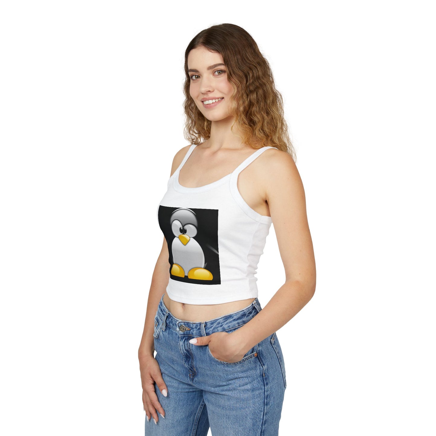 Cute Penguin Crop Tank Top — Playful Penguin Paw Print Spaghetti Strap Tank