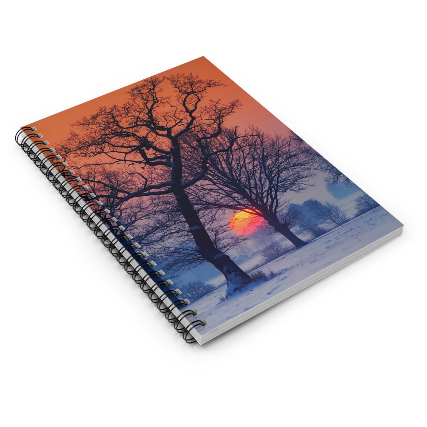 Sunset Winter Trees Spiral Notebook — Scenic Landscape Ruled Journal