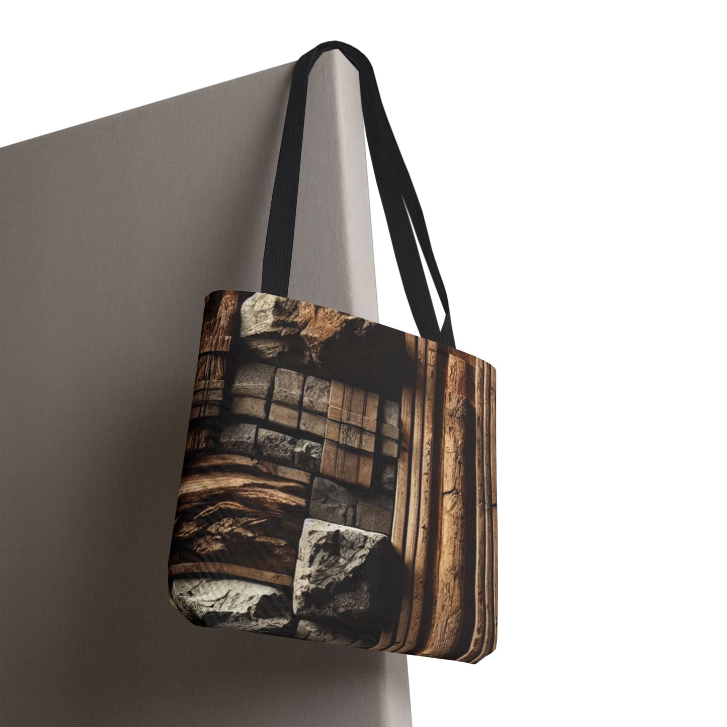 Stone Carving Pattern Tote Bag — Rustic Architectural Print All-Over Tote
