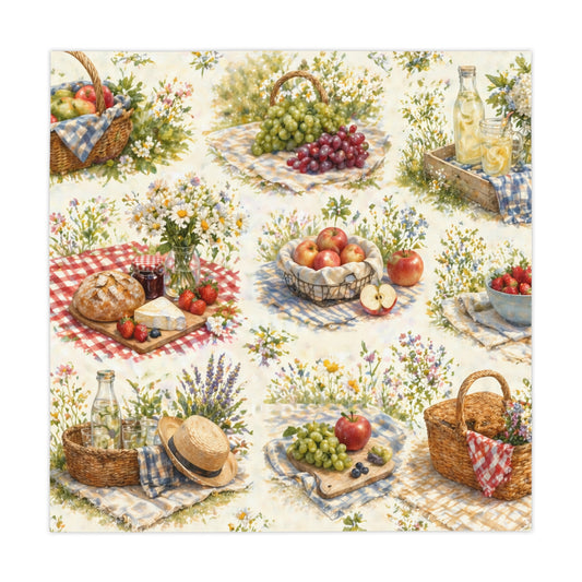 Picnic Basket Tablecloth — Farmhouse Fruit & Floral Table Cover