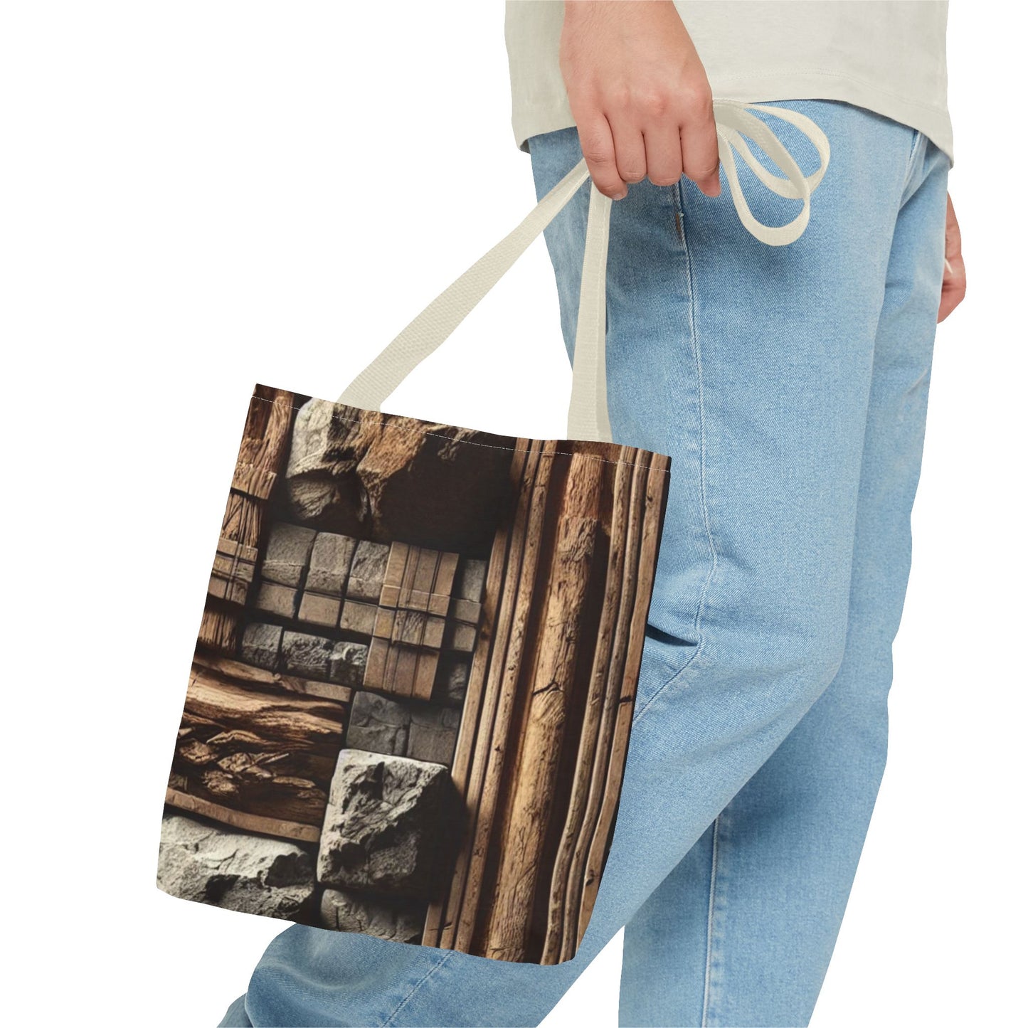 Stone Carving Pattern Tote Bag — Rustic Architectural Print All-Over Tote