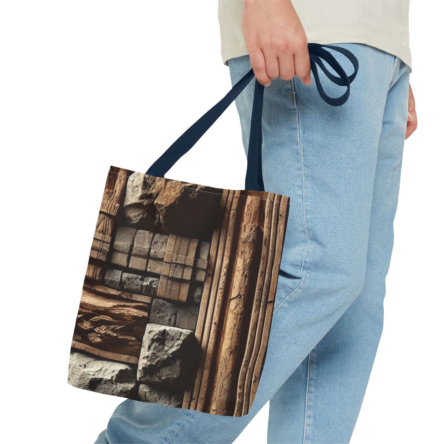 Stone Carving Pattern Tote Bag — Rustic Architectural Print All-Over Tote