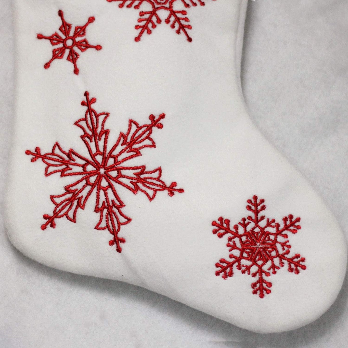 Merry Snowflake Embroidered Christmas Stocking, 18", White/Red