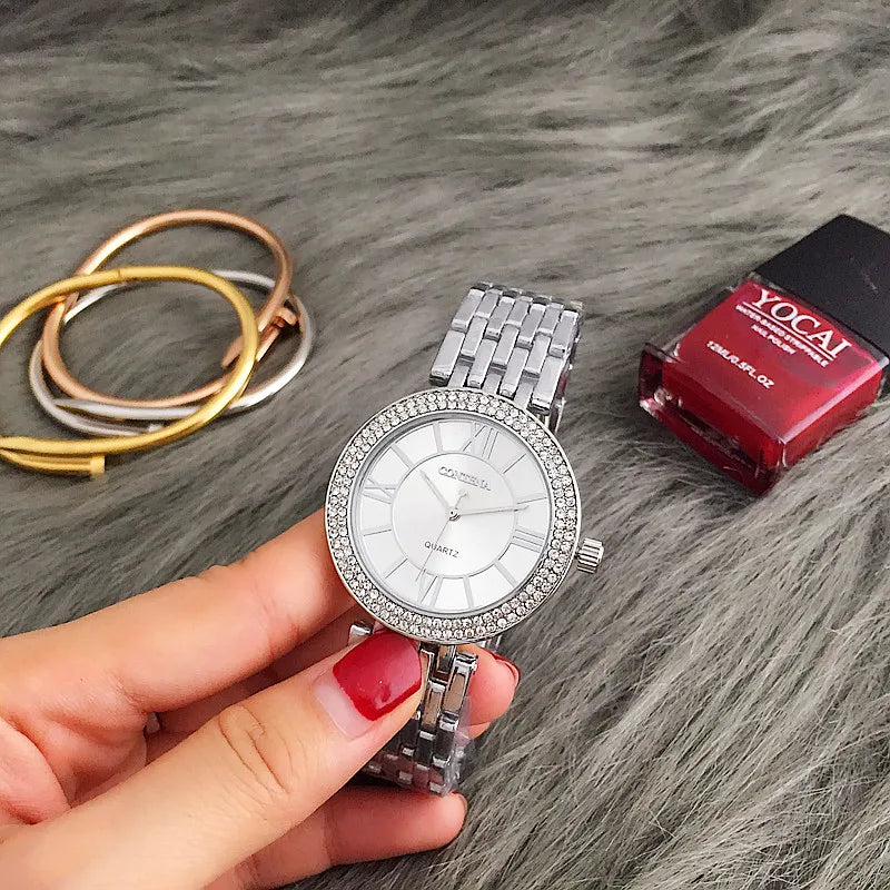 CONTENA Fashion Silver Women Watches Stainless Steel Women'S Watches Luxury Rhinestone Ladies Watch Women Clock Relogio Feminino