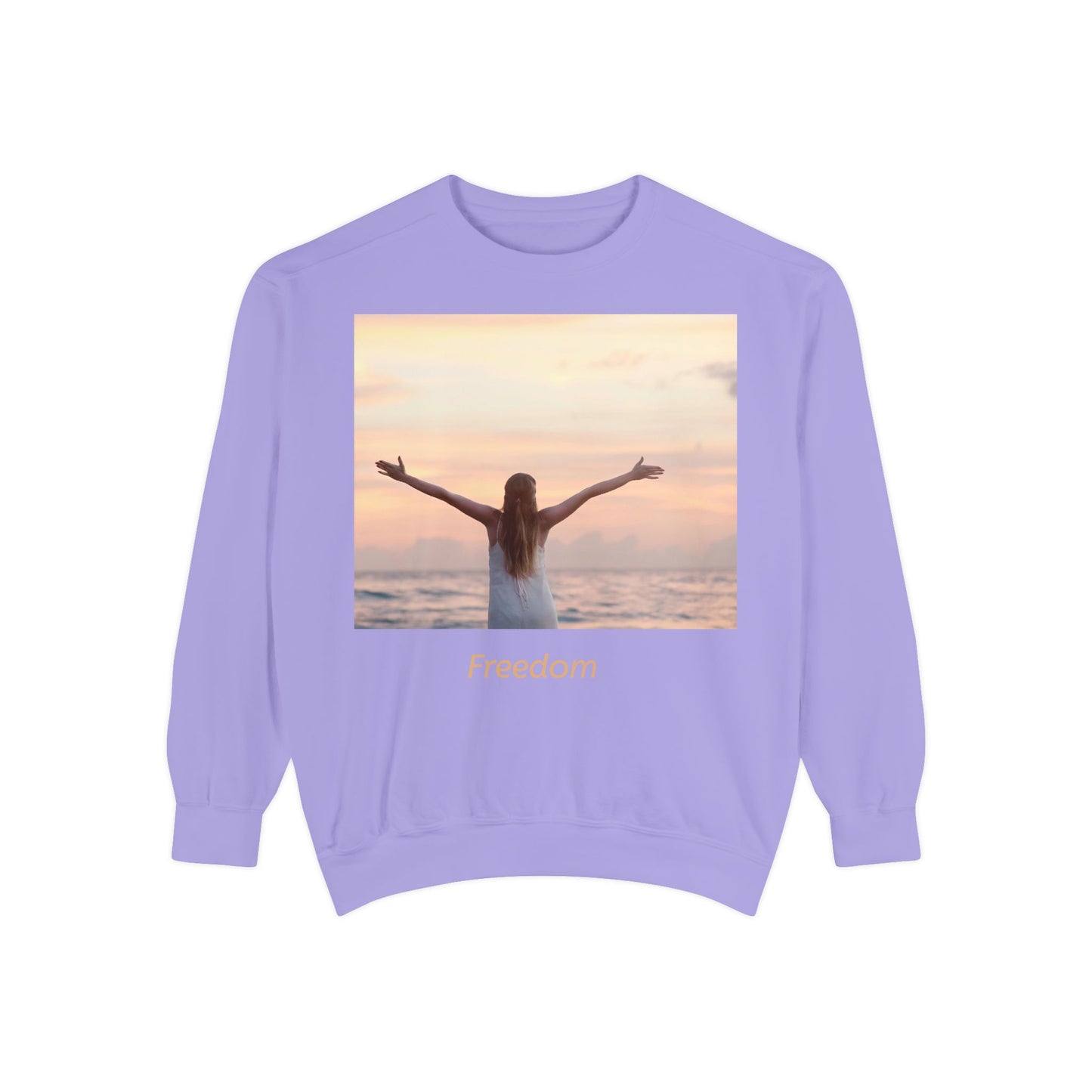 Freedom Beach Sweatshirt — Sunset Woman Photo Graphic Sweatshirt