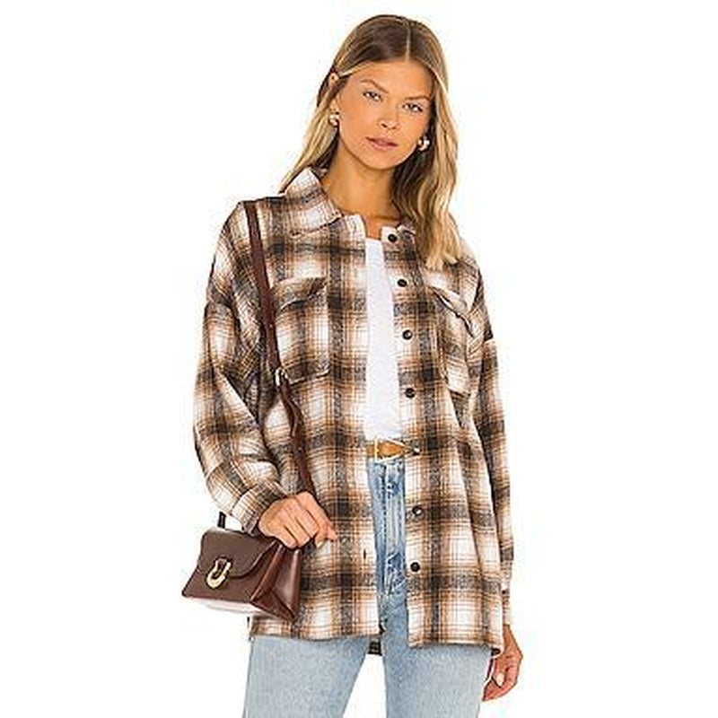 Lovers and Friends Harlow Flannel Shacket in Black & White