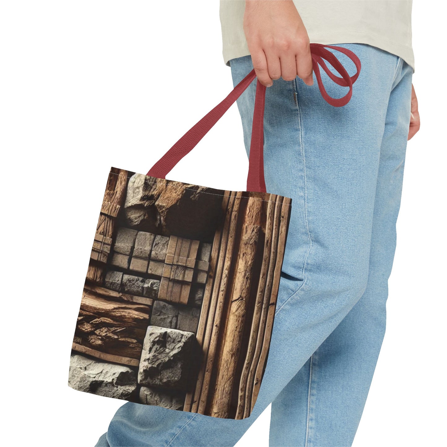 Stone Carving Pattern Tote Bag — Rustic Architectural Print All-Over Tote