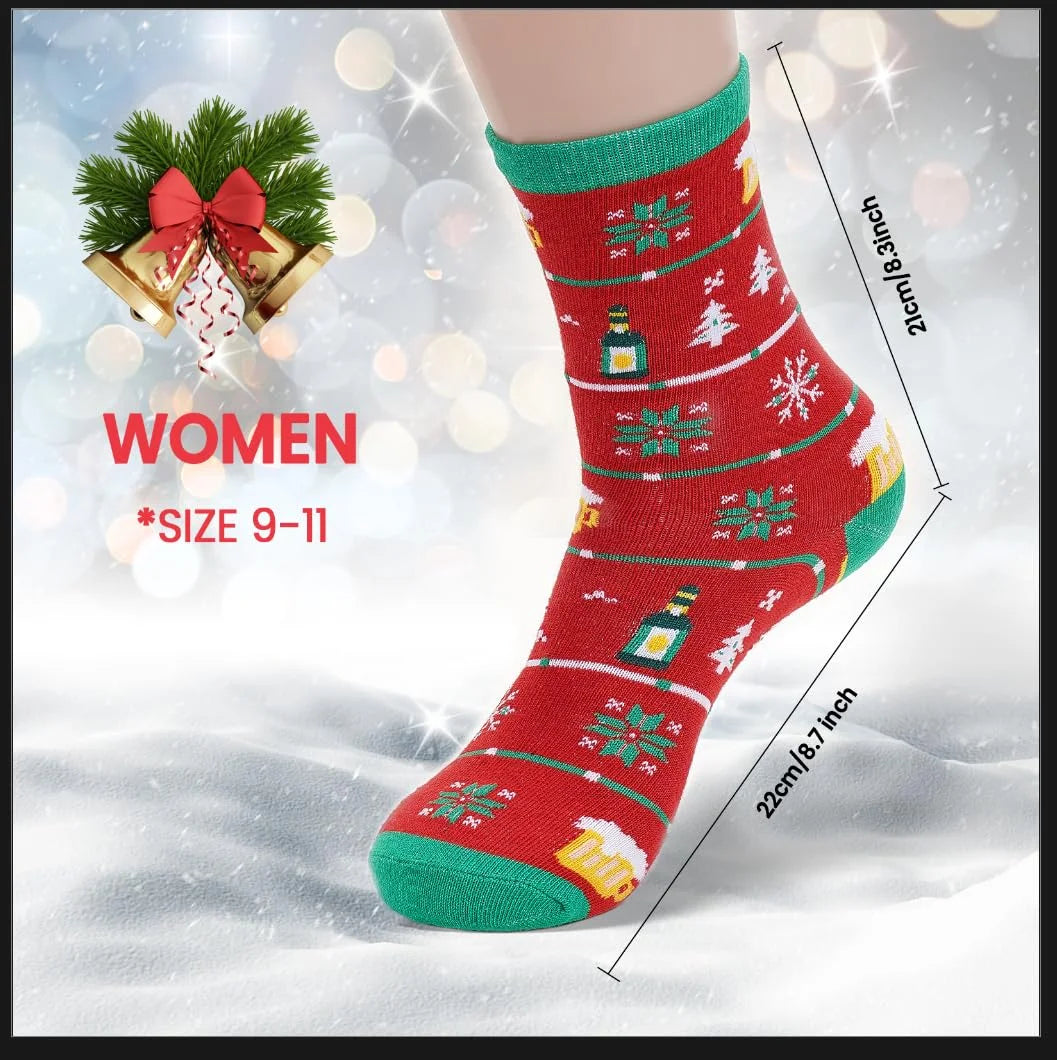 12 Pair, Women Holiday X-Mas Socks, 12 Different Designs,Christmas Gift, Size 9-11